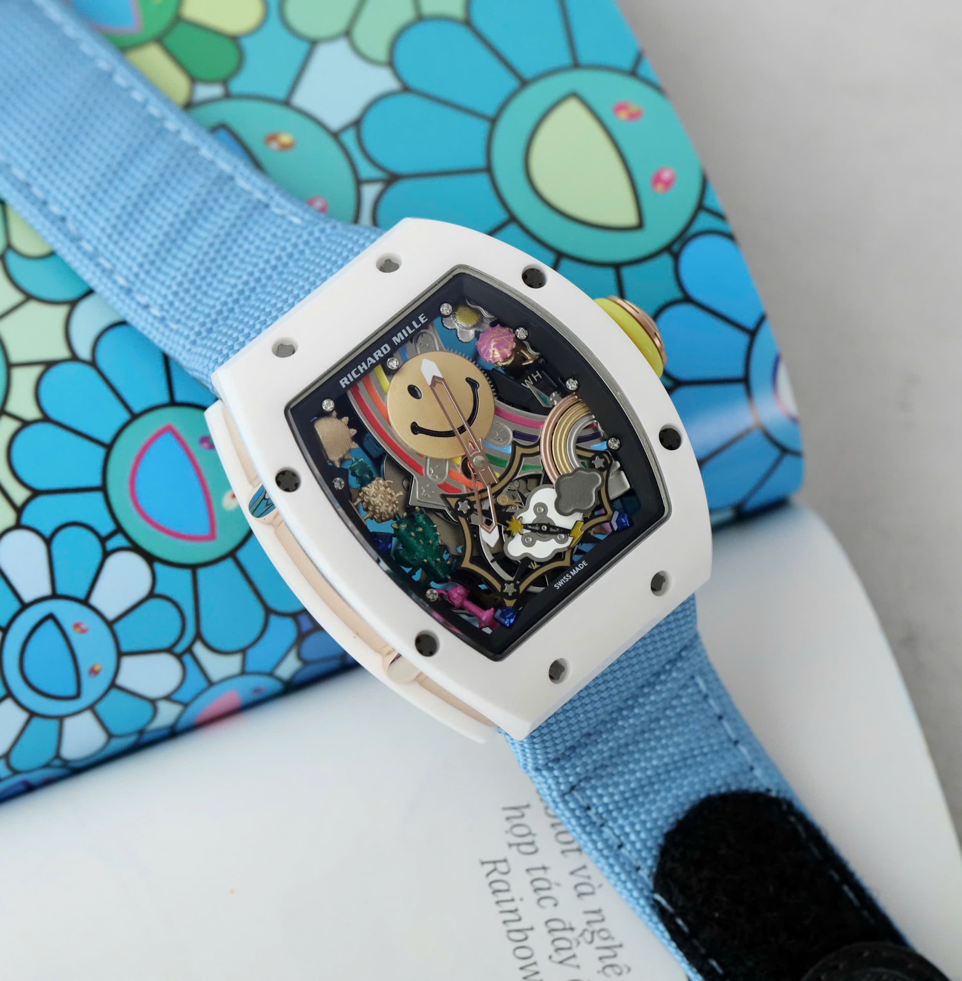 Richard Mille Copies Watches RM88 Smiley Fabic Nato Strap Blue 42mm