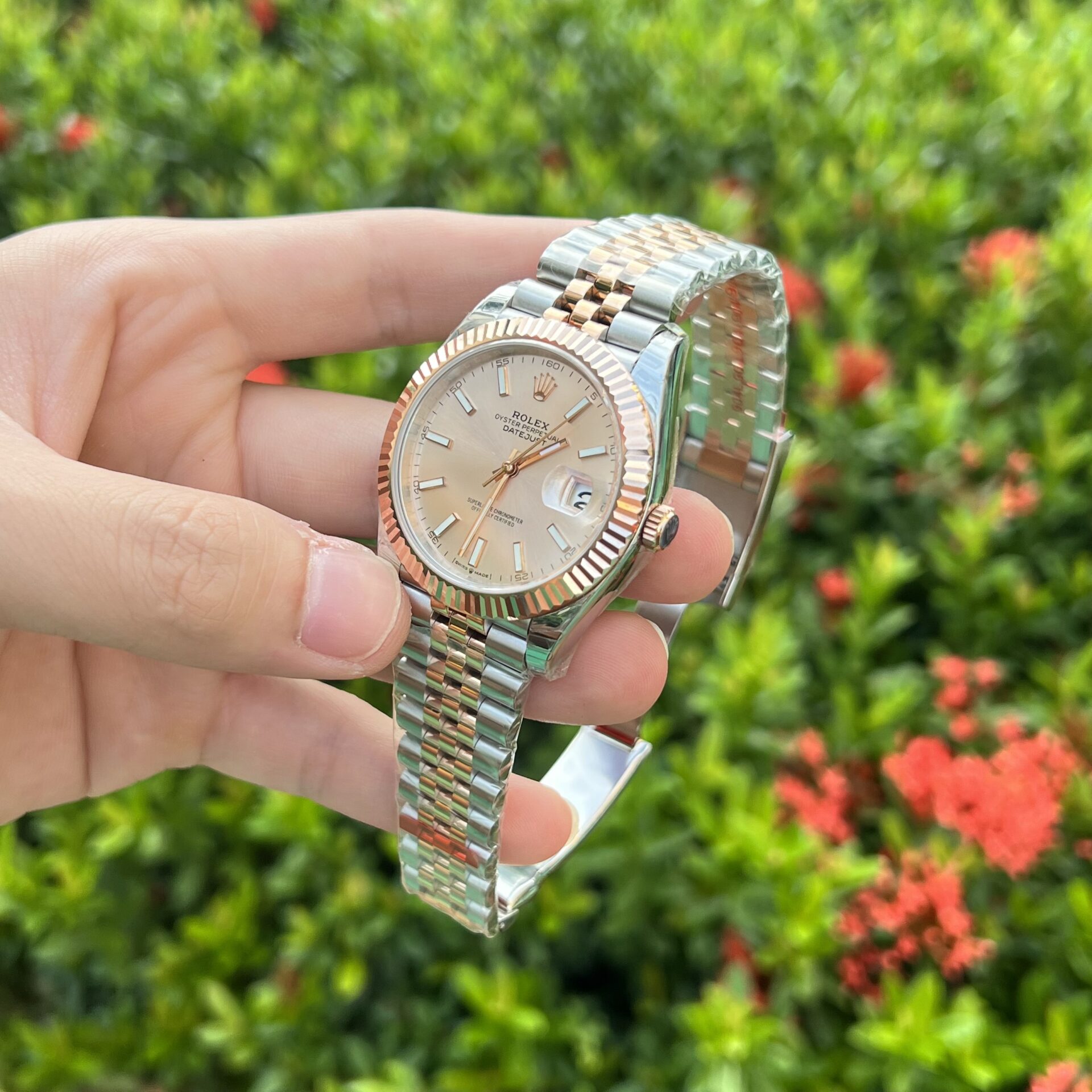 Rolex DateJust Replica Watch Demi Pink Dial EW Factory 41mm