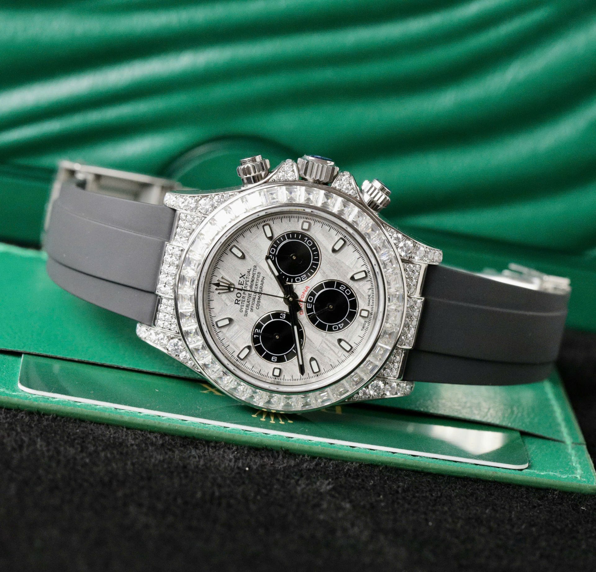 Rolex Daytona Replica Watch Dial Meteorite Custom Diamonds Moissanite Baguette 40mm