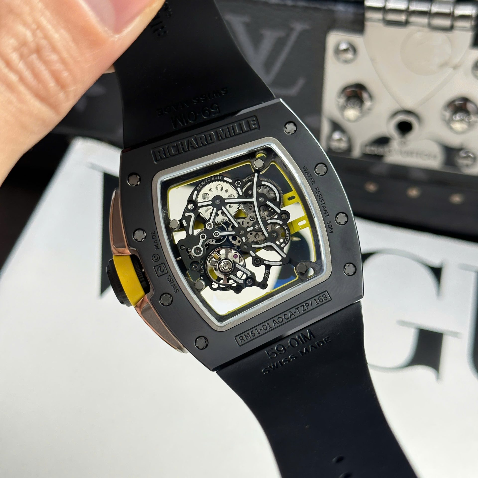 Richard Mille Copies Watch RM61-01 Manual Winding Yohan Blake Ceramic Black ZF 42.7×50.23mm