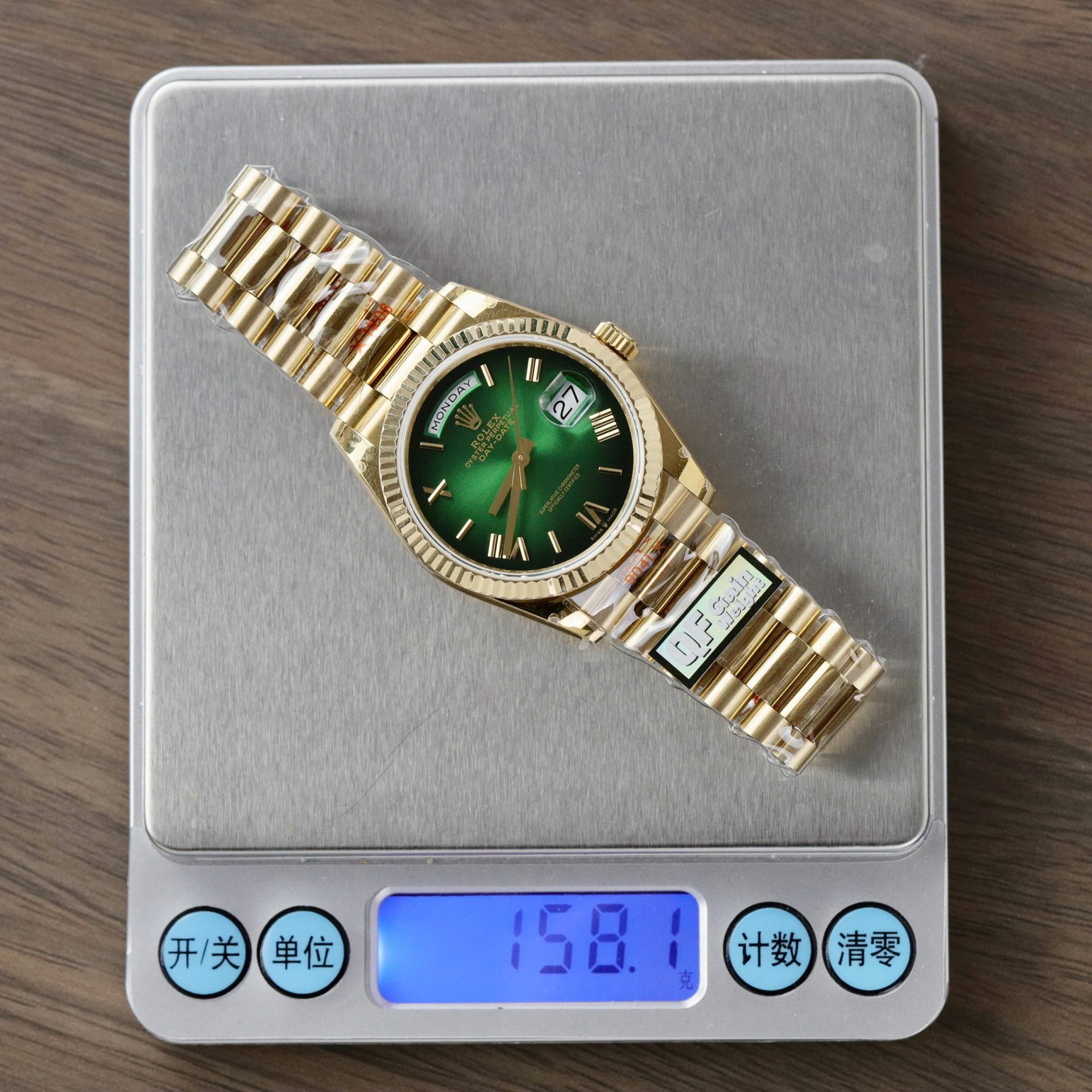 Rolex Day-Date 128238 Replica Watch Green Ombre Dial Weight 158gram QF 36mm