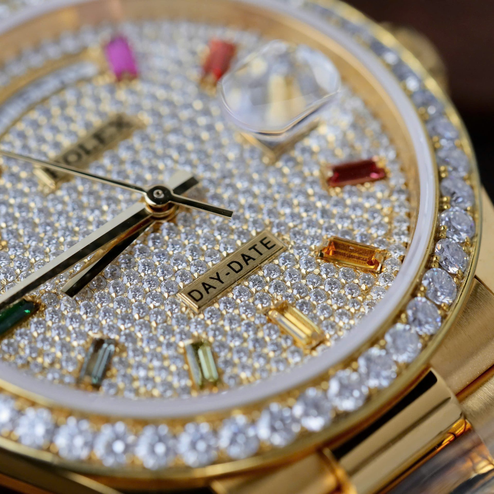 Rolex Day-Date Copies Watches Custom 18K Gold Wrapped + Moissanite Diamonds GM Factory 36mm