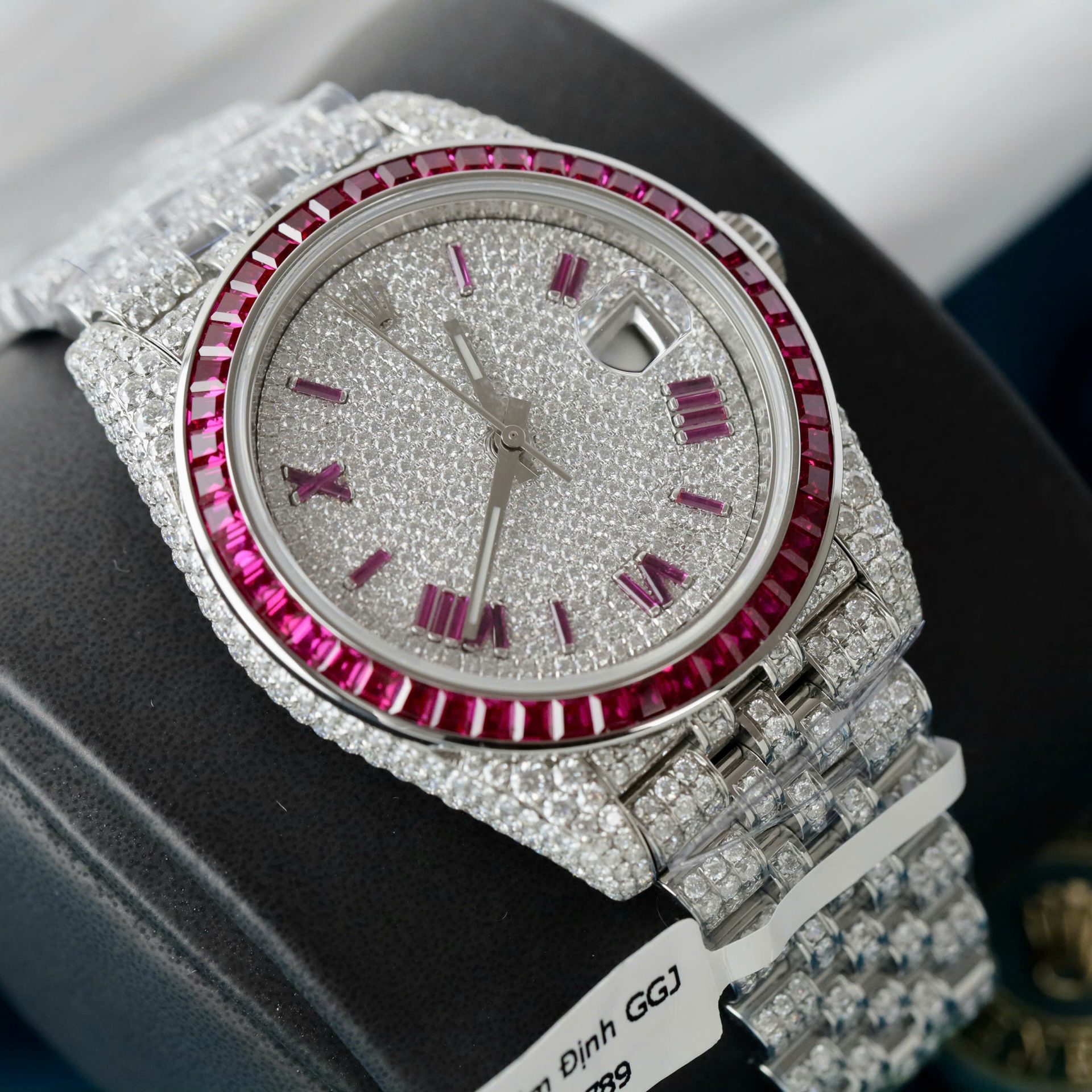 Rolex DateJust Copies Watches Ruby + Diamond Moissanite Custom 41mm