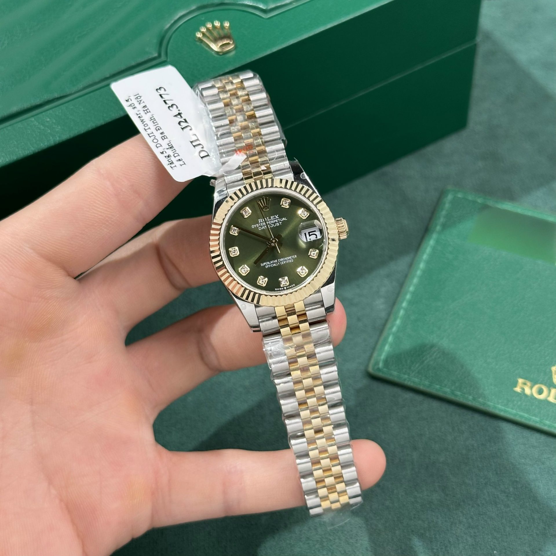 Rolex Replica Watch DateJust Gold Wrapped Green Dial GM Factory 31mm