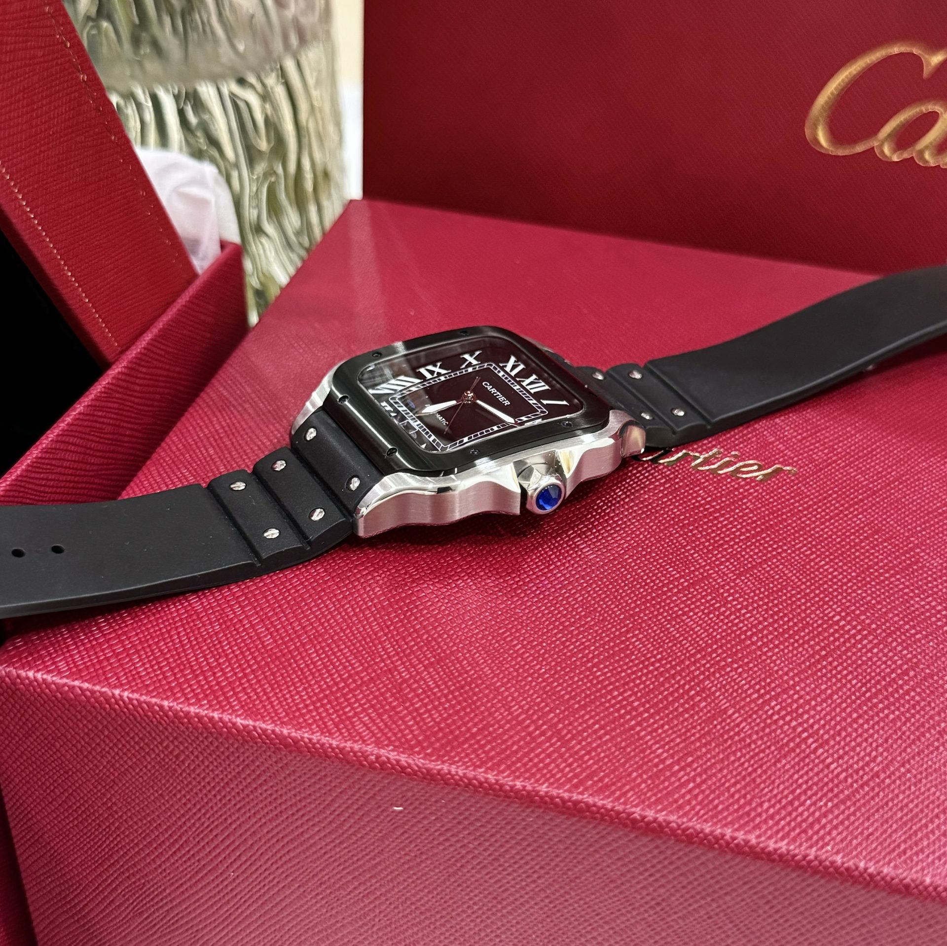 Cartier Replica Watches Santos Black Dial Roman Numeral Pile BV Factory 39.8mm