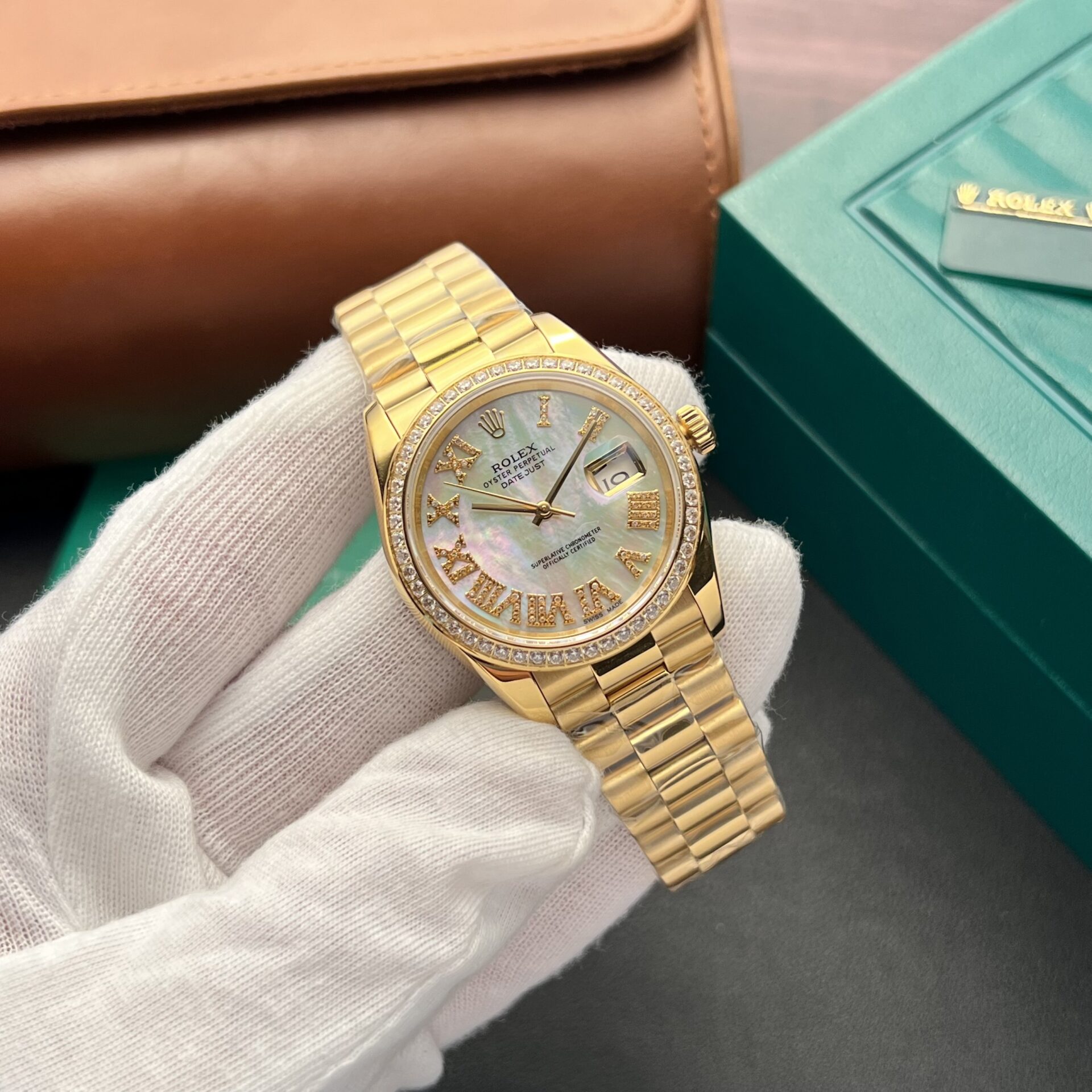 Rolex DateJust Mother Of Pearl Dial Replica Watch With Diamonds 36mm