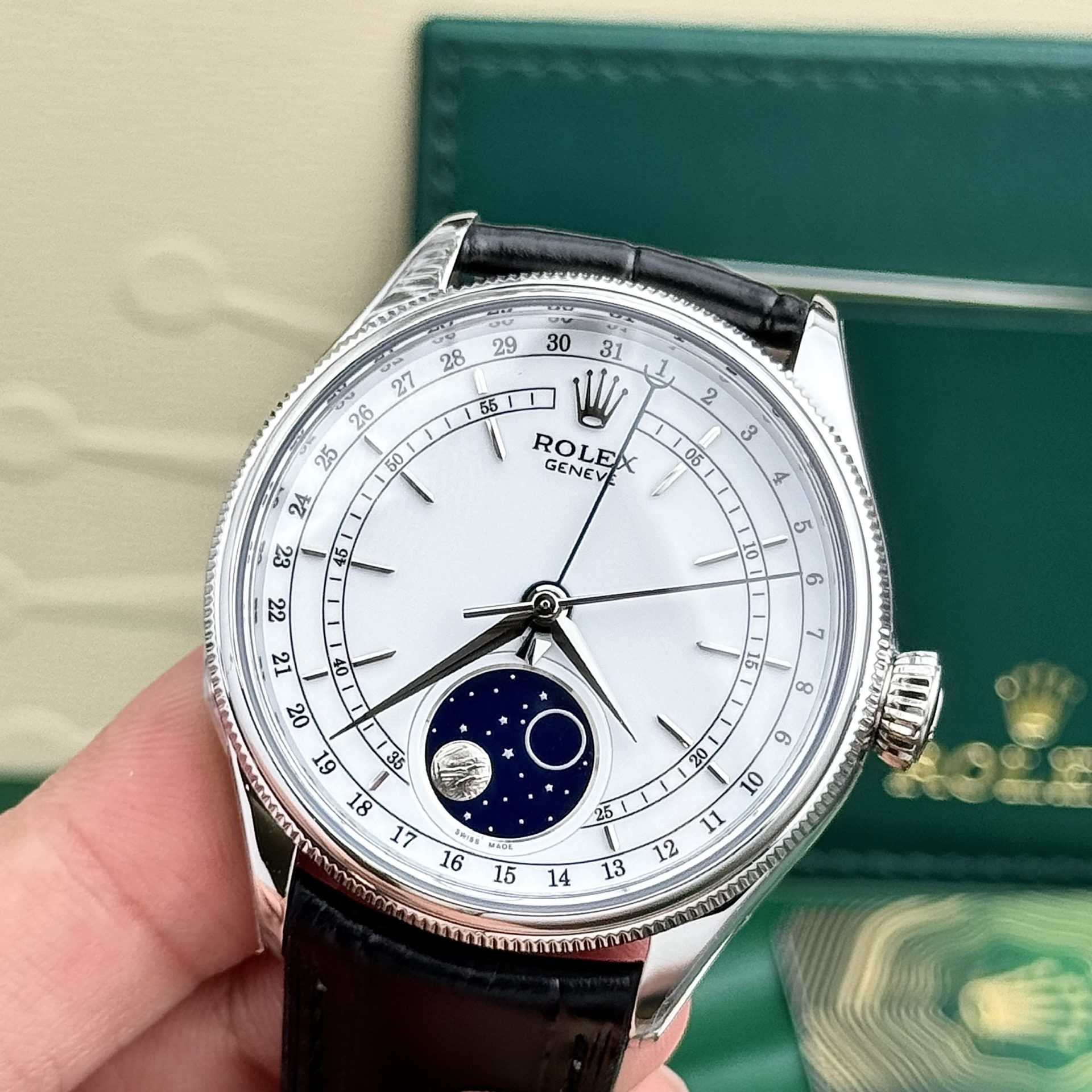 Rolex Replica Watch Cellini Moonphase Dial White 39mm