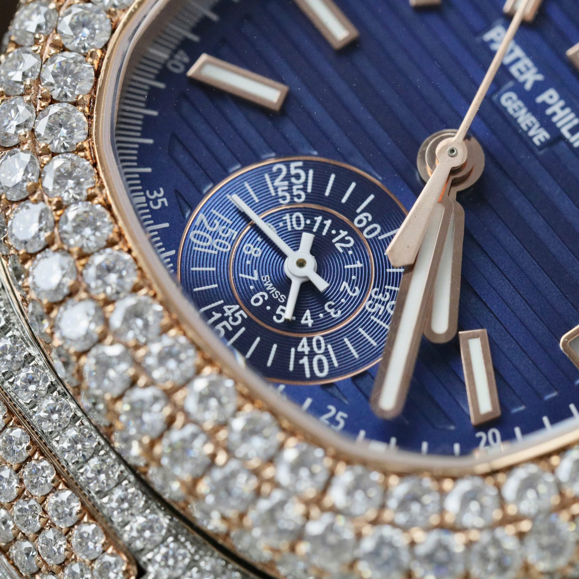 Patek Philippe Nautilus 5980 Replica Watch 18K Gold Wrapped + Diamonds Moissanite Custom 40.5mm