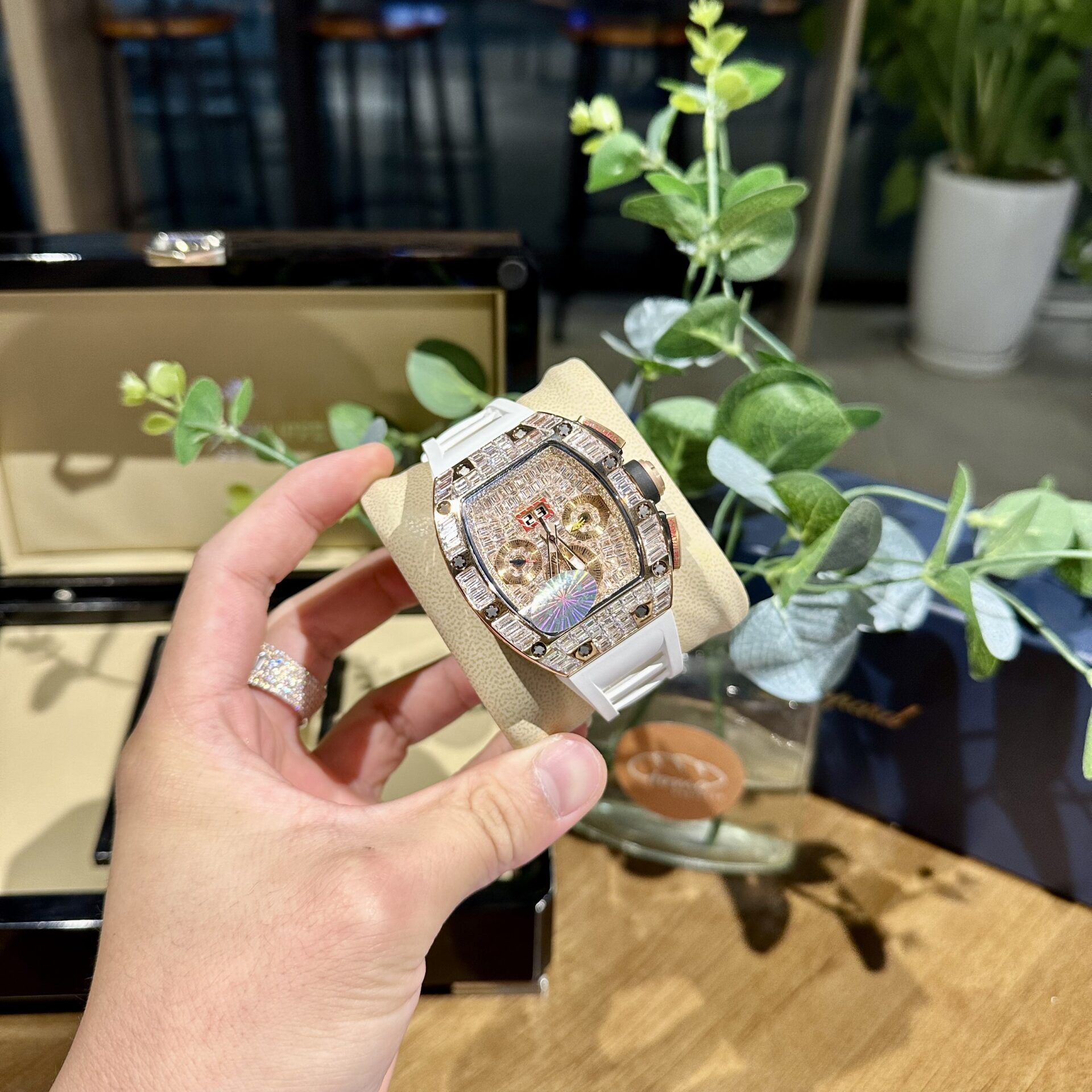 Richard Mille RM011 Replica Watch Full Diamond White Rubber Strap 44mm