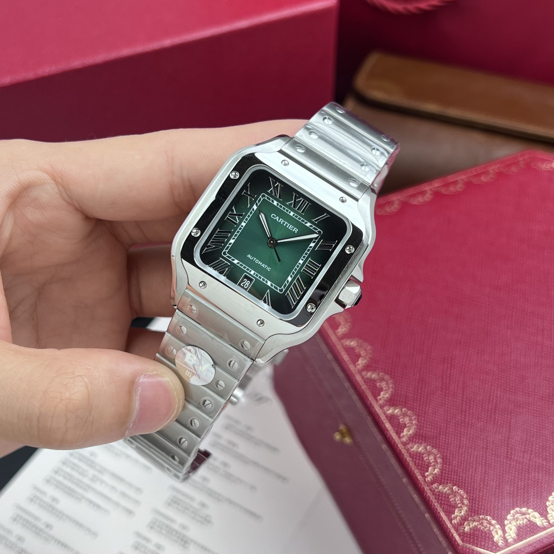 Cartier Replica Watch Santos De Cartier Green Dial BV Factory 39.8mm