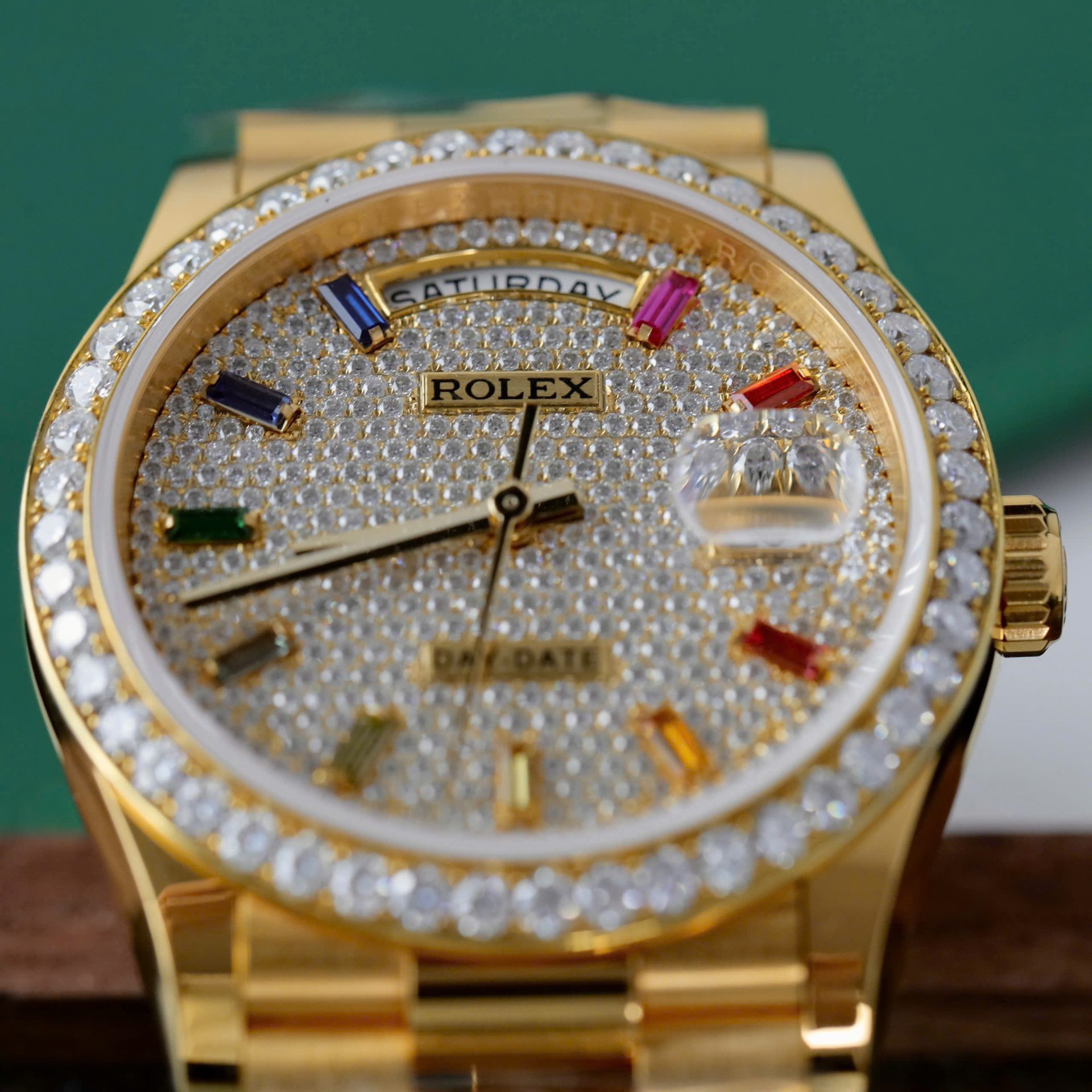 Rolex Day-Date Copies Watches Custom 18K Gold Wrapped + Moissanite Diamonds GM Factory 36mm