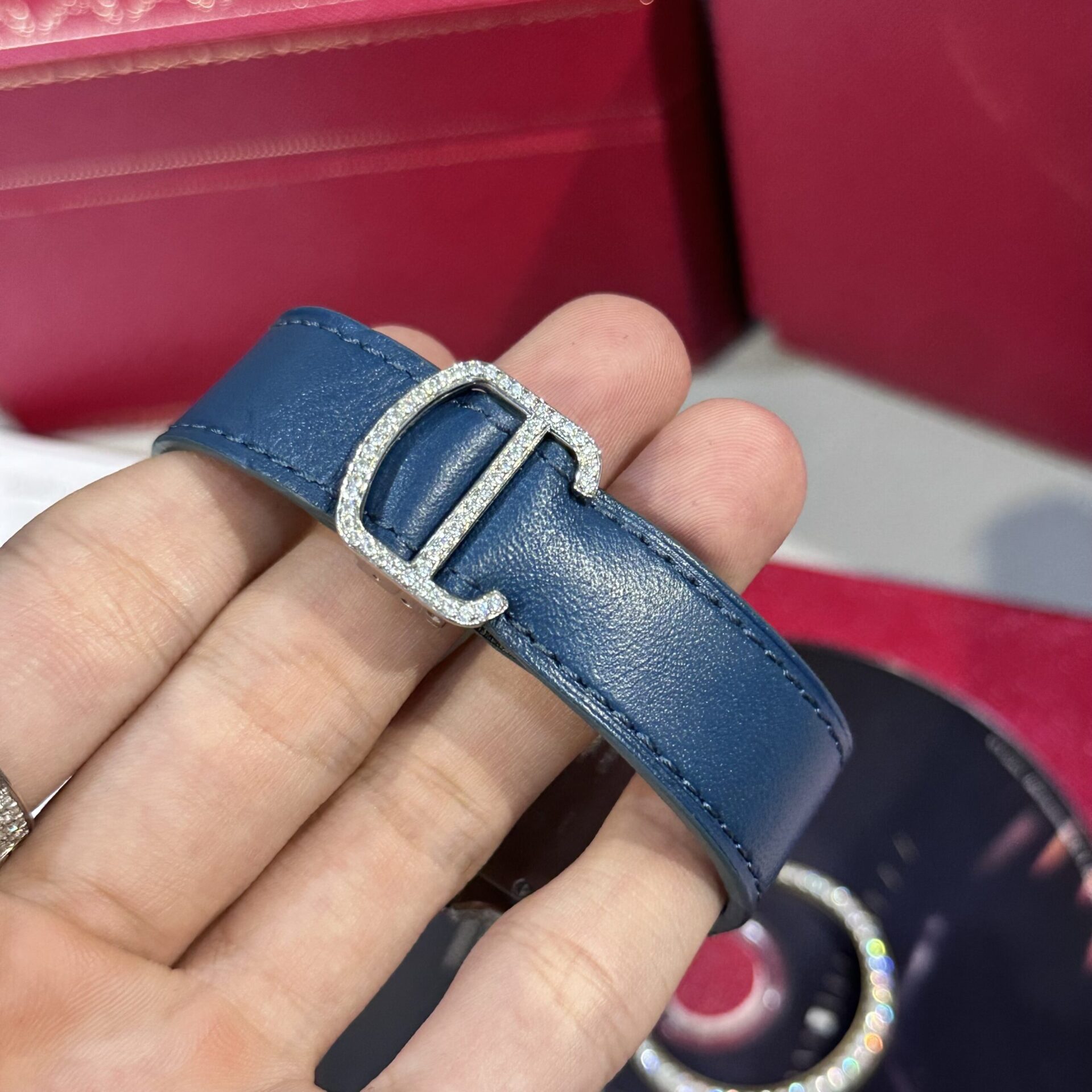 Cartier Santos Replica Watch Blue Dial Custom Moissanite Diamonds 39.8mm
