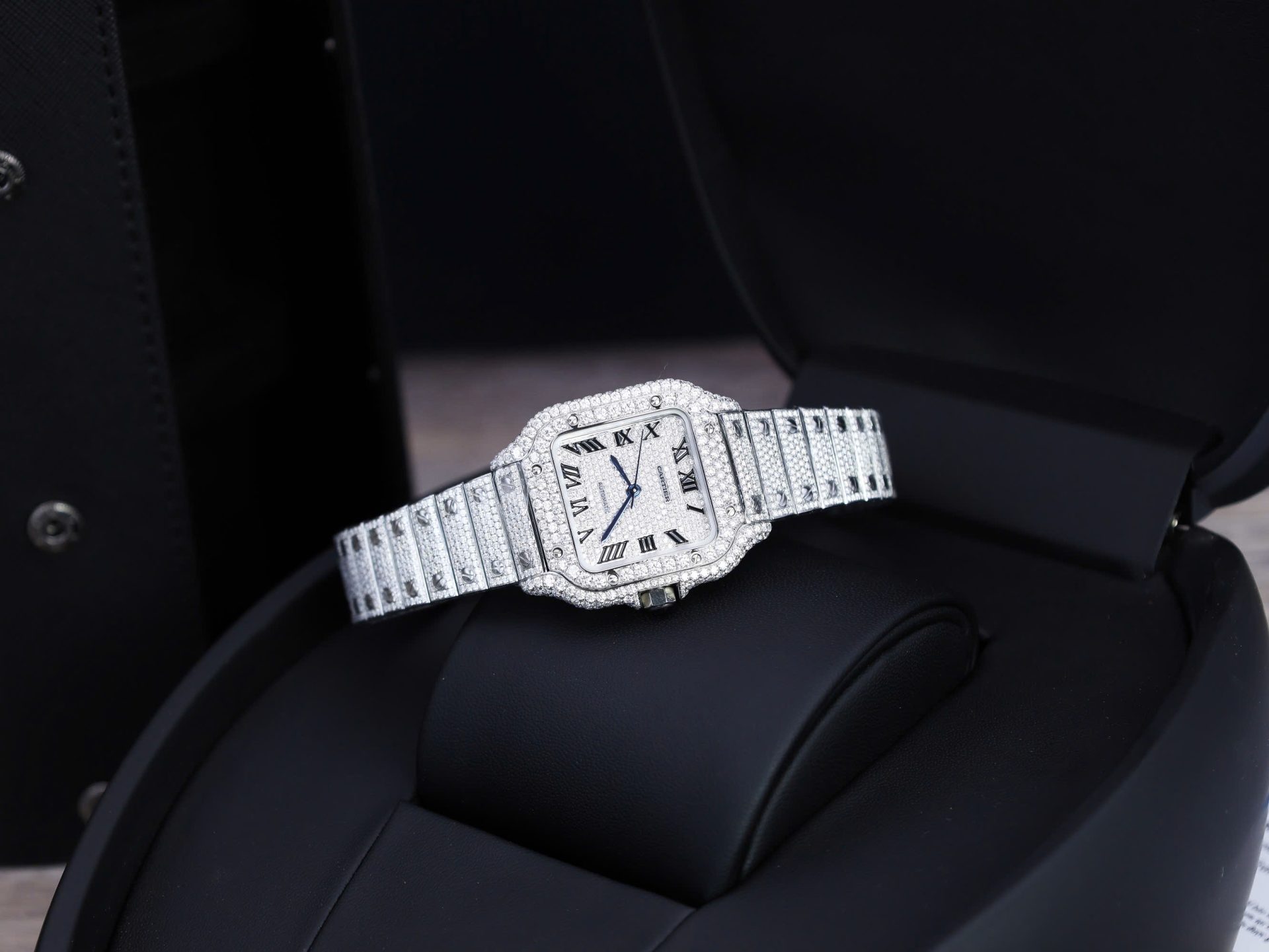 Cartier Santos Custom With Full Diamond Moissanite Hong Kong 35mm