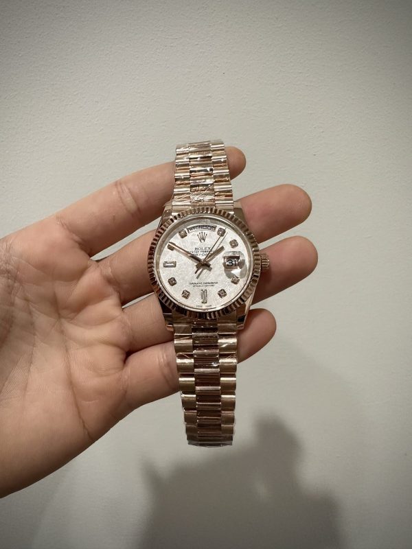 Rolex Day-Date 128235 Replica Watch Gold Wrapped Meteorite Dial 36mm