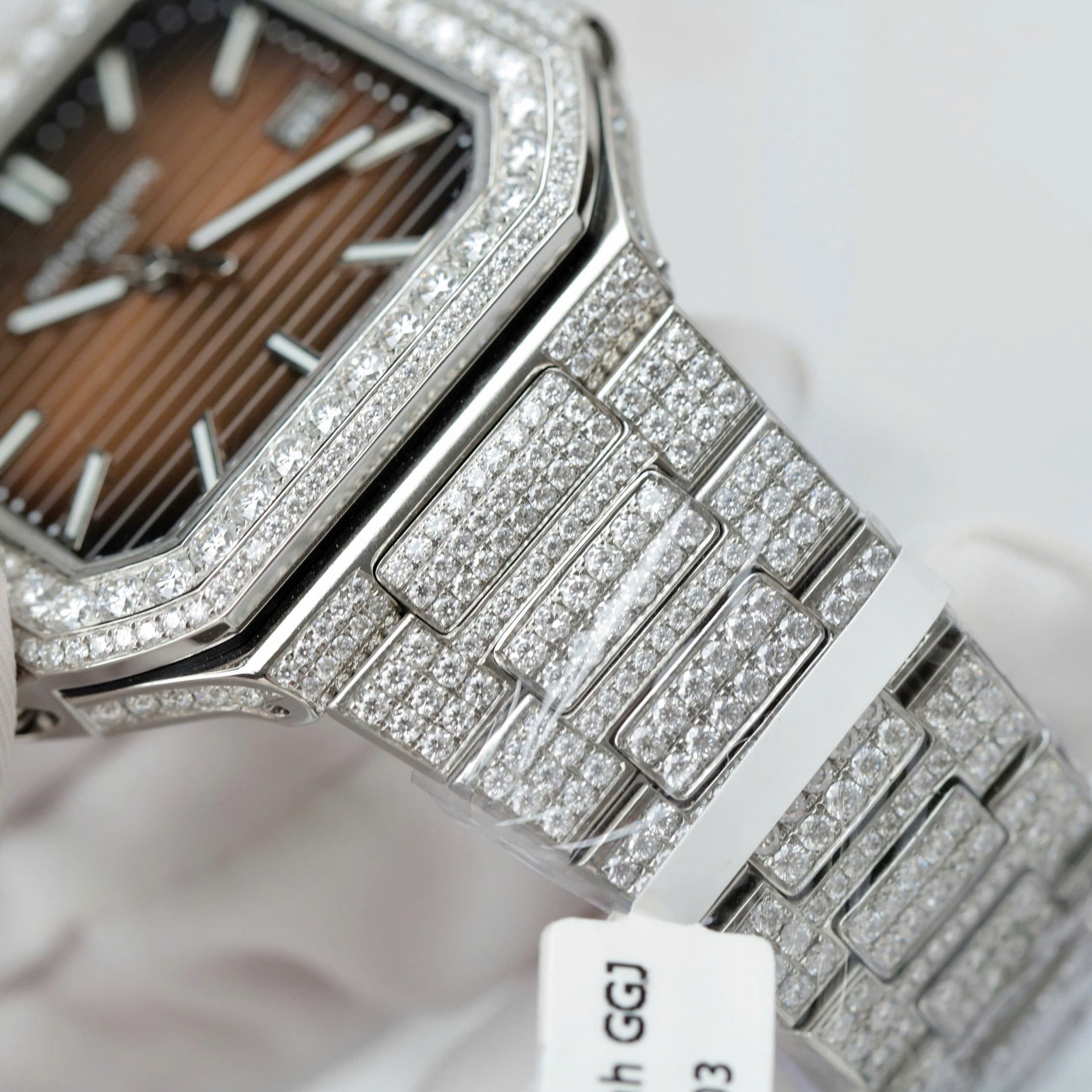 Patek Philippe Cubitus 5821 Dial Brown Replica Watch Full Diamonds Moissanite Hong Kong 45mm