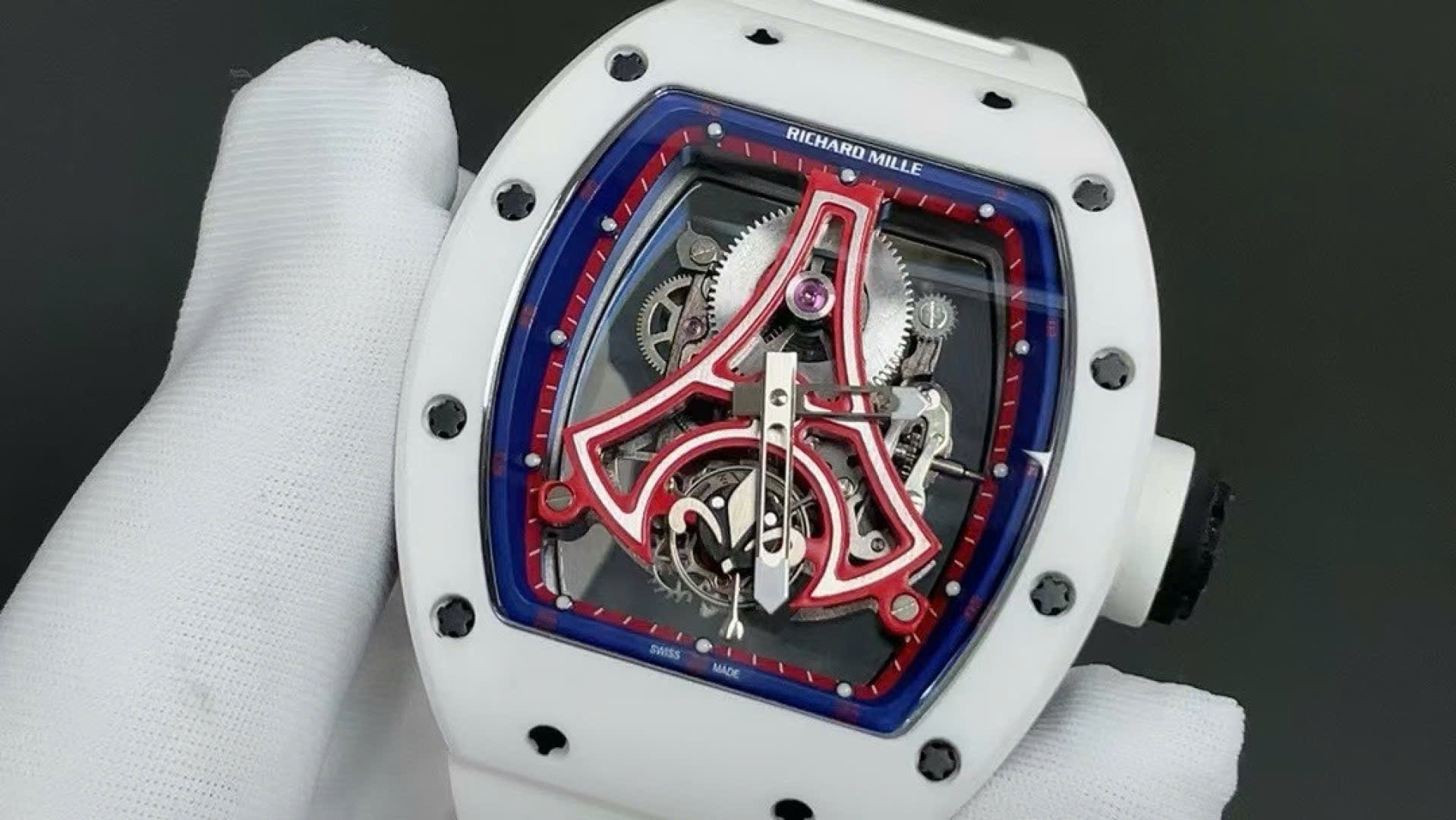 Richard Mille Replica Watches RM52-03 Paris Saint-Germain Tourbillon White Ceramic 40x48mm