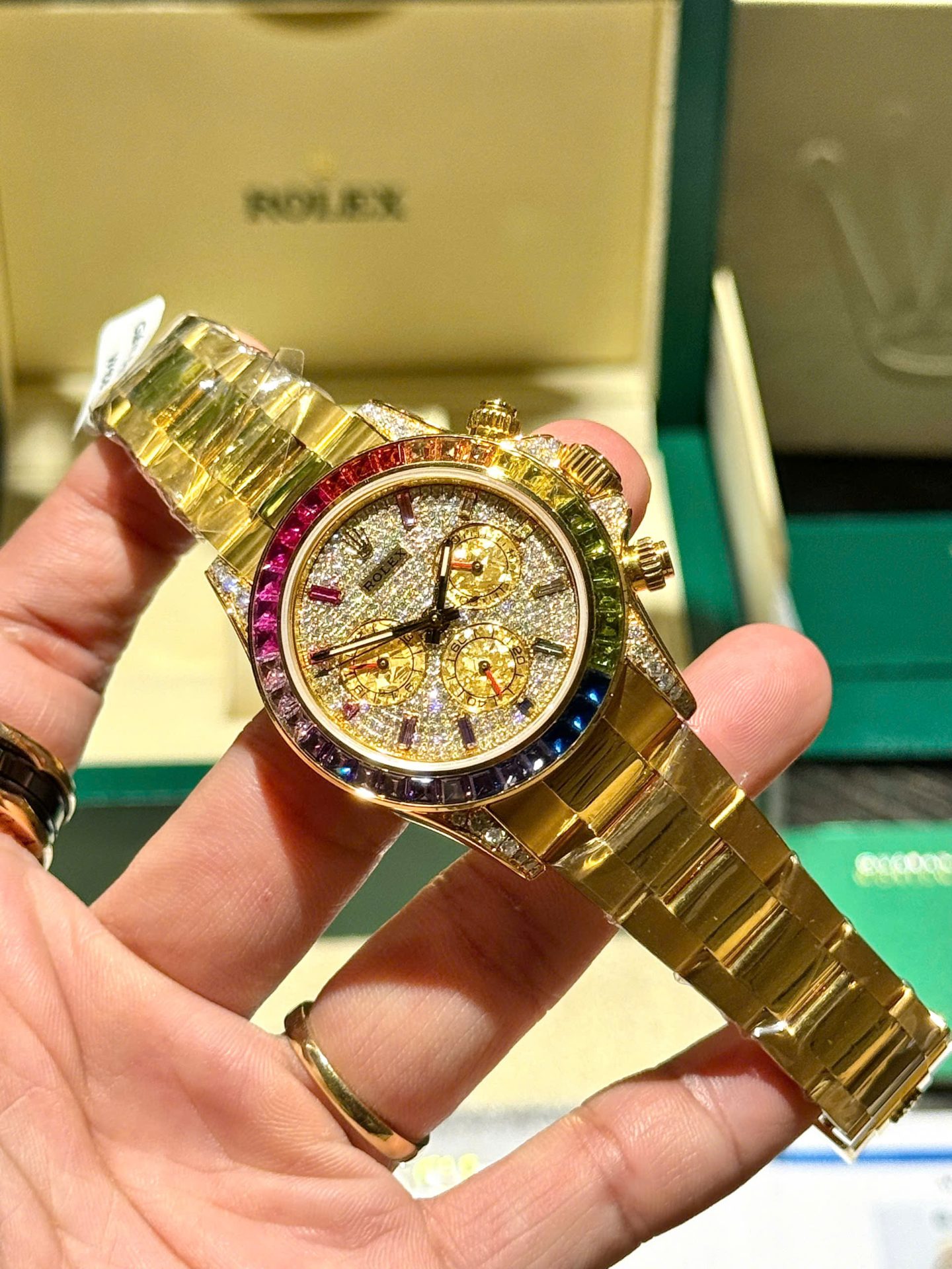 Rolex Daytona 116598RBOW Refined Moissanite   Synthentic Gemstone 18K Gold Wrapped 40mm