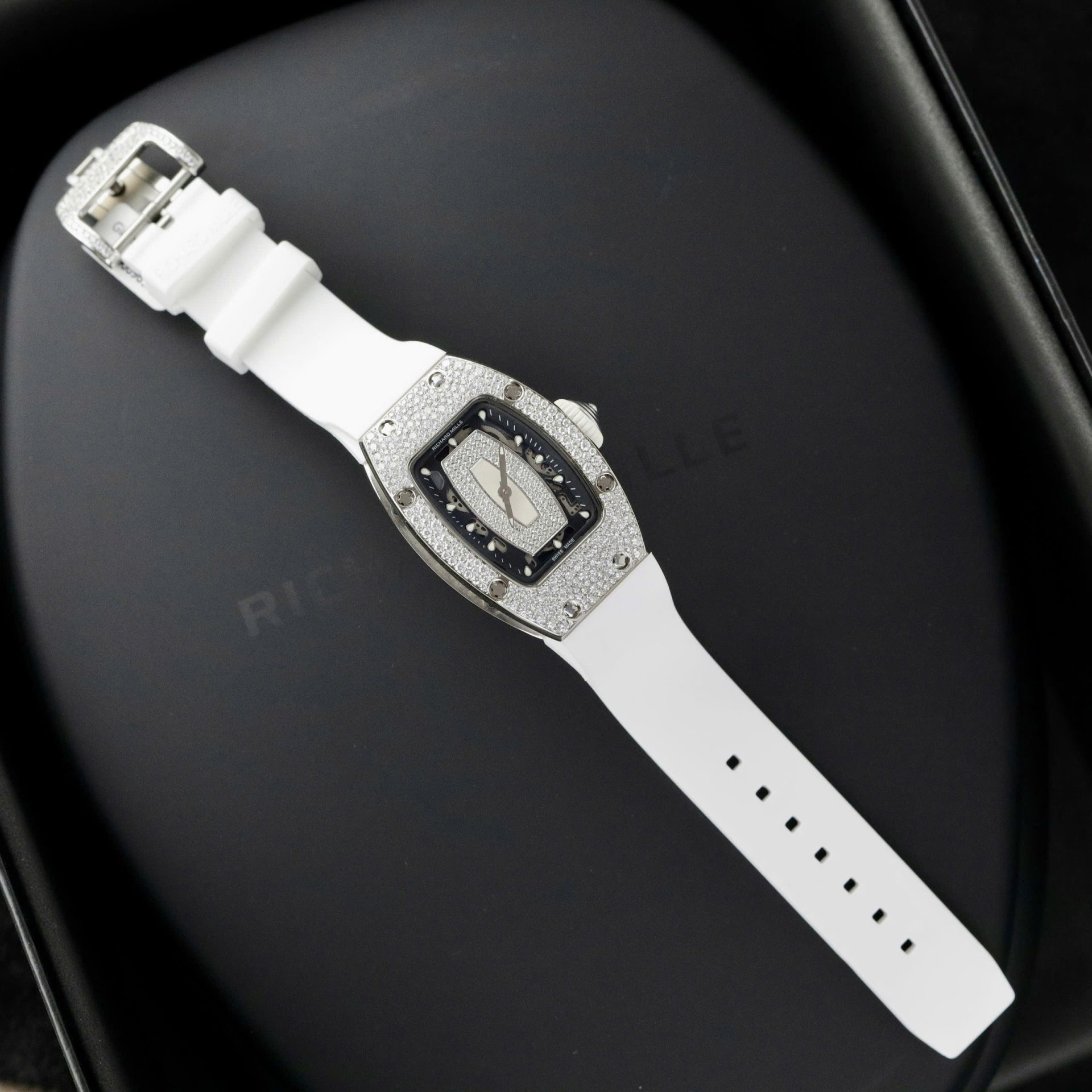 Richard Mille RM007 Replica Watch White Custom Full Moissanite Diamonds Hong Kong 36mm