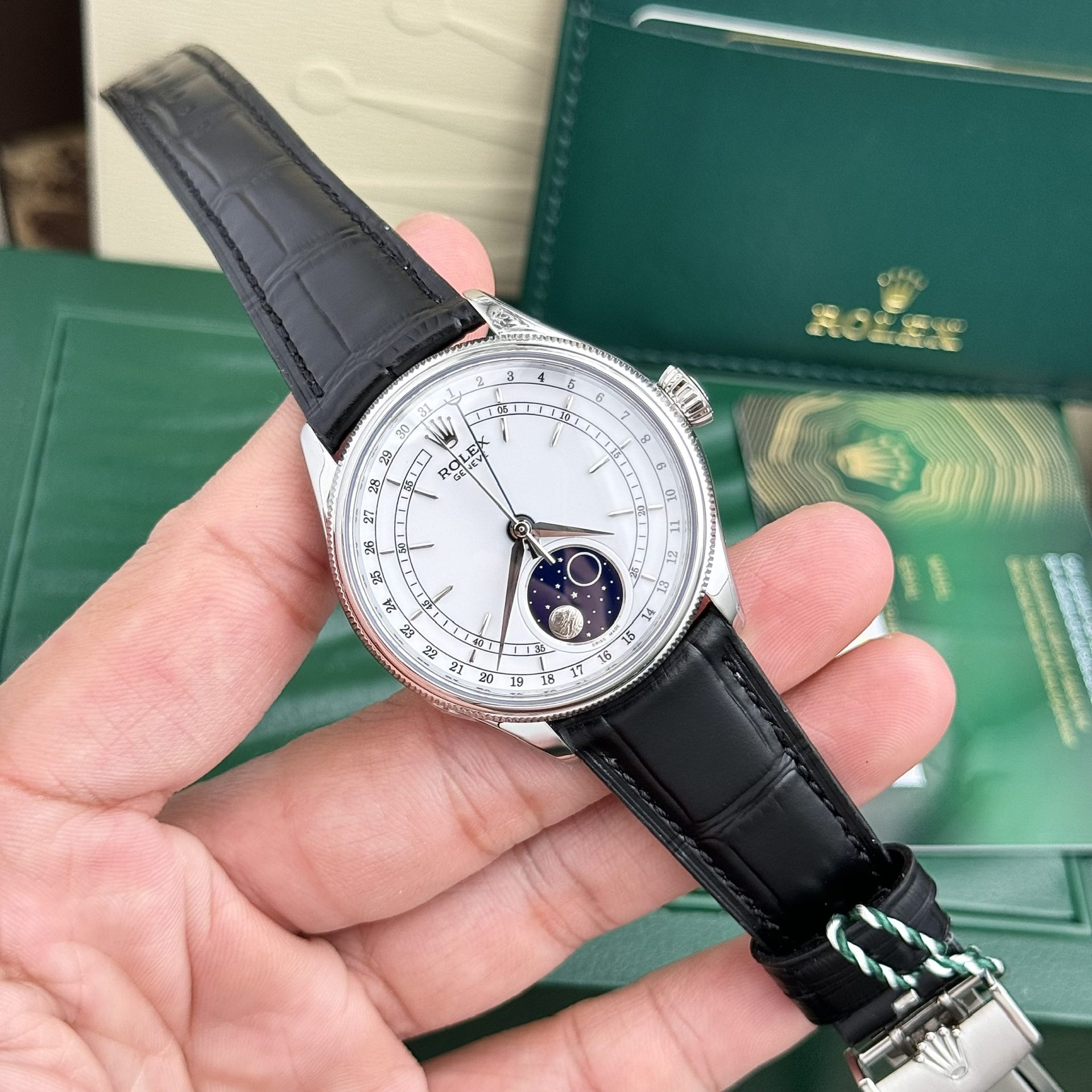 Rolex Replica Watch Cellini Moonphase Dial White 39mm