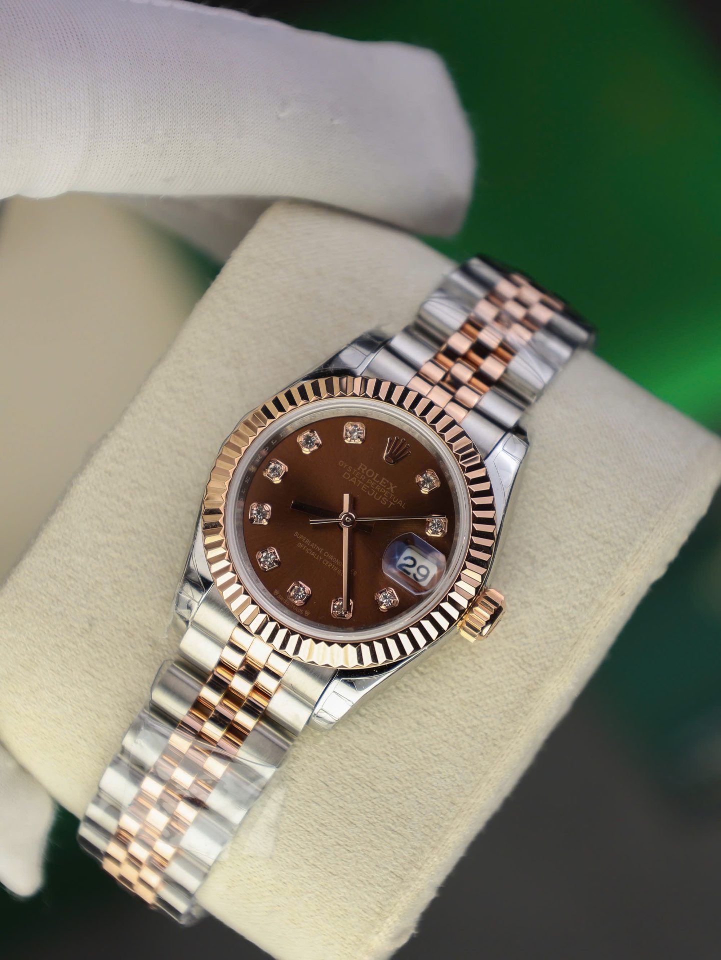 Rolex DateJust Lady Replica Watch Custom Gold Wrapped Chocolate Dial GM Factory 28mm