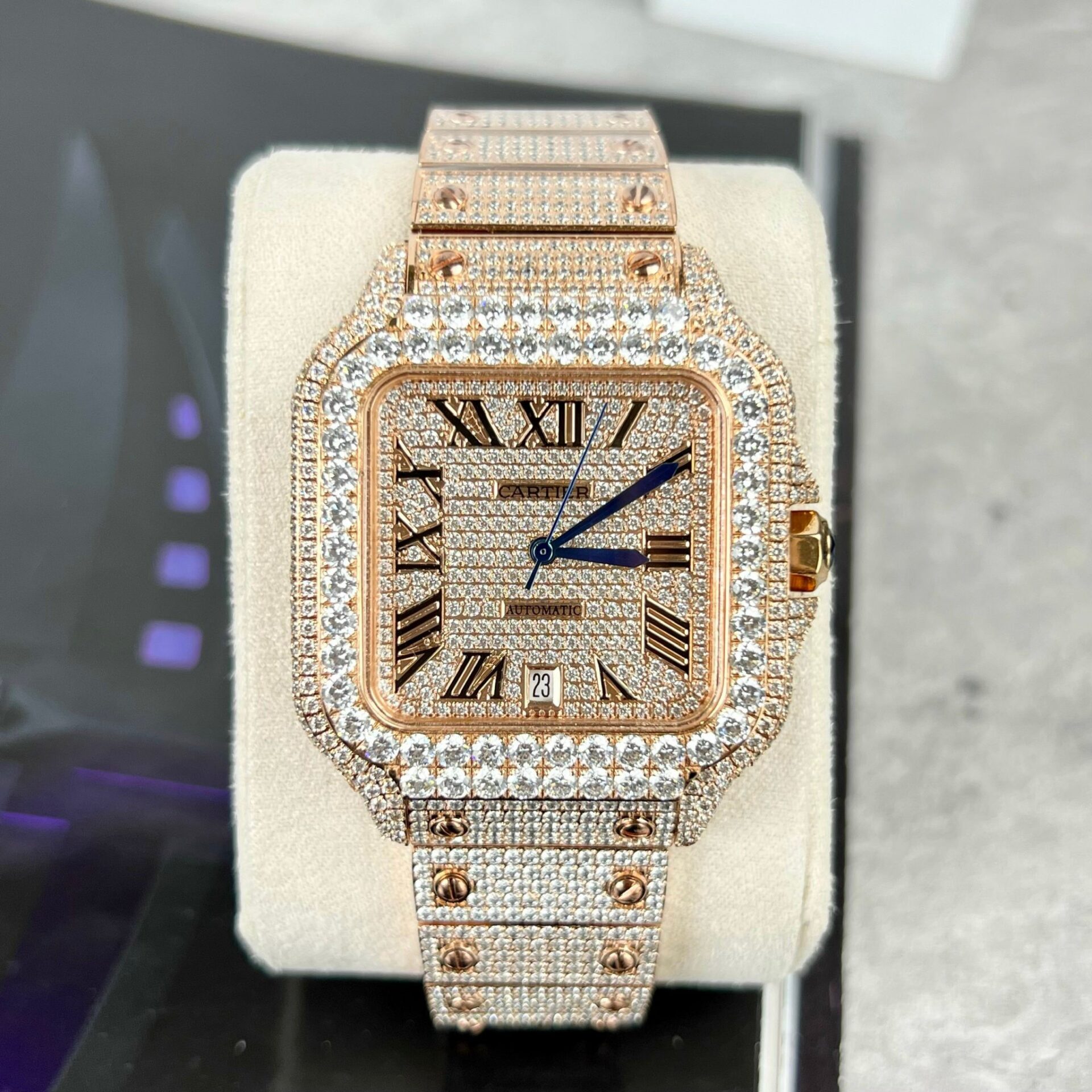 Cartier Santos Men s Full Diamond Replica Watch Highest Quality 39.8mm