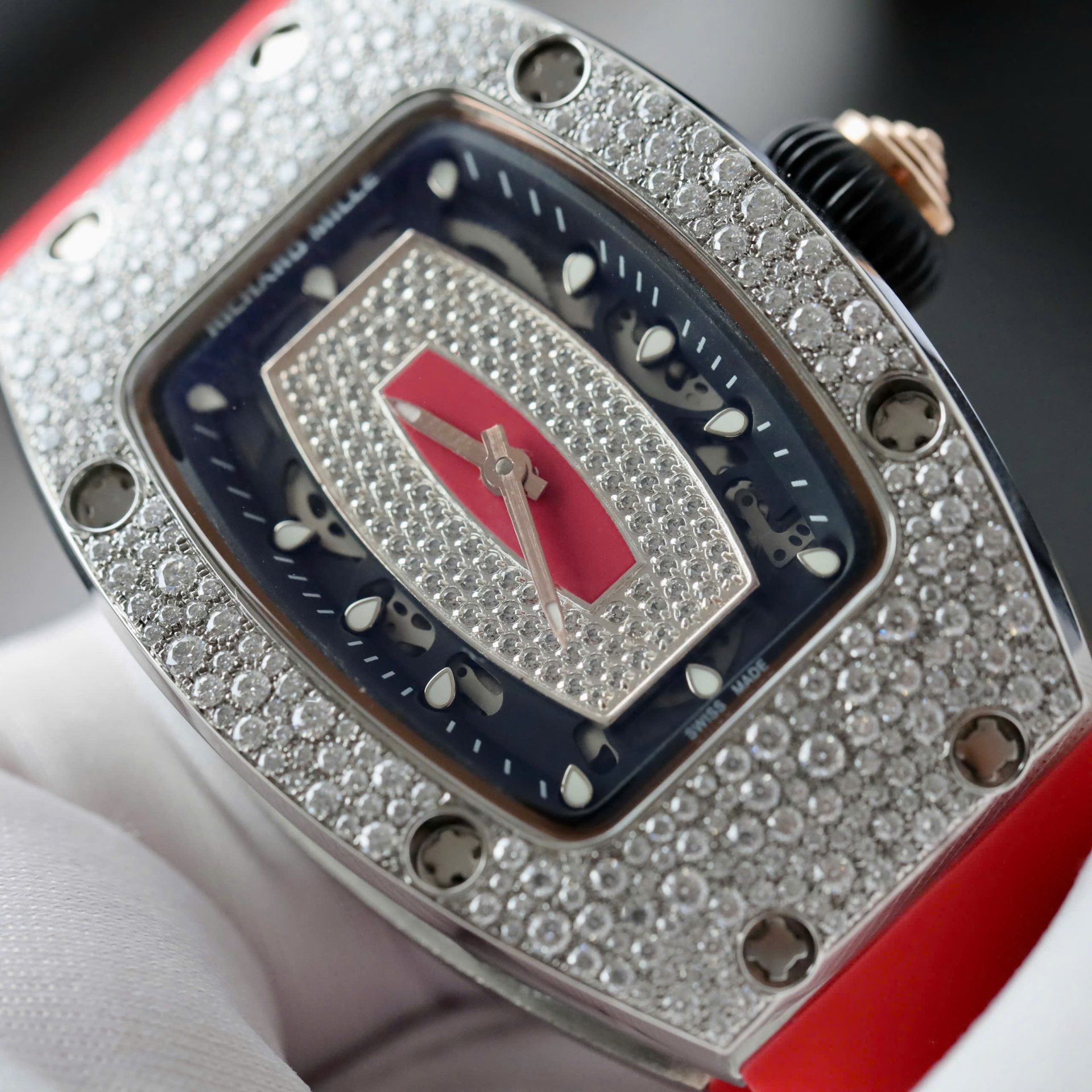 Richard Mille RM007 Red Replica Watch Diamond Moissanite Hong Kong Custom 36mm