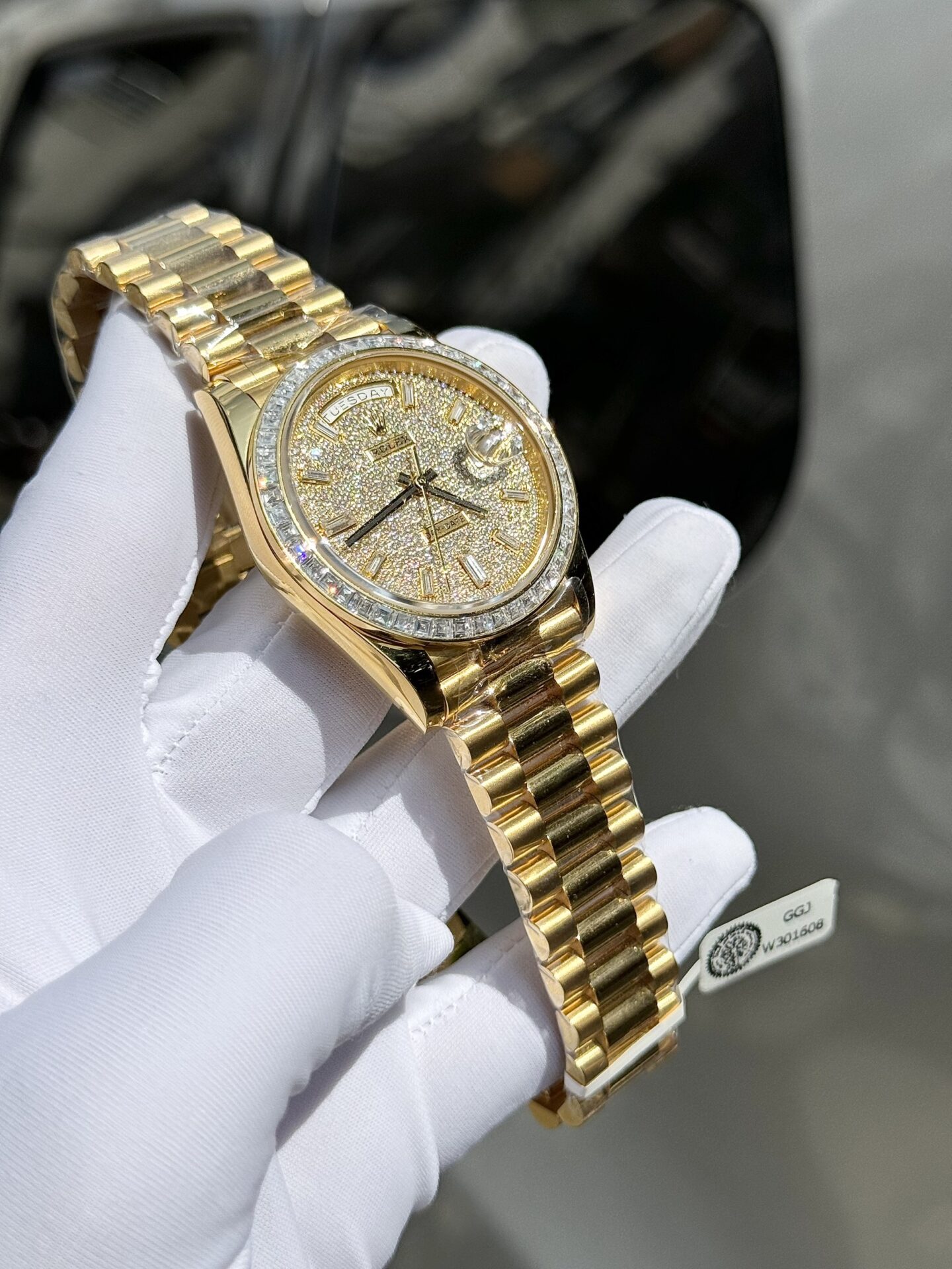 Rolex Day-Date Replica Watch Diamond Moissanite Baguette Gold Wrapped 40mm