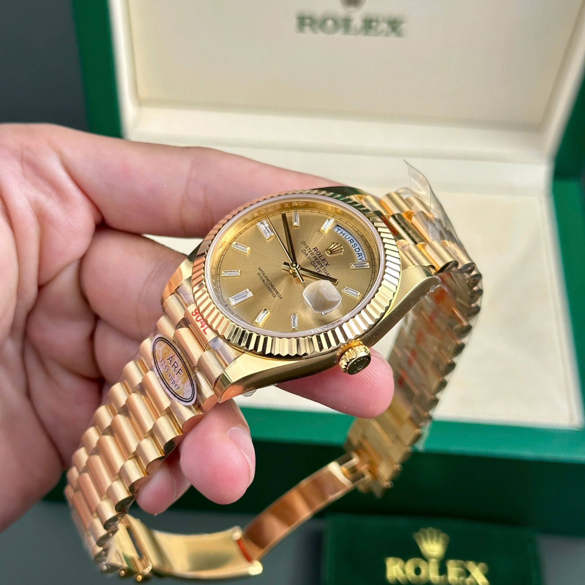 Rolex Day-Date 228238 Replica Watch Yellow Dial President Strap AR Factory 40mm