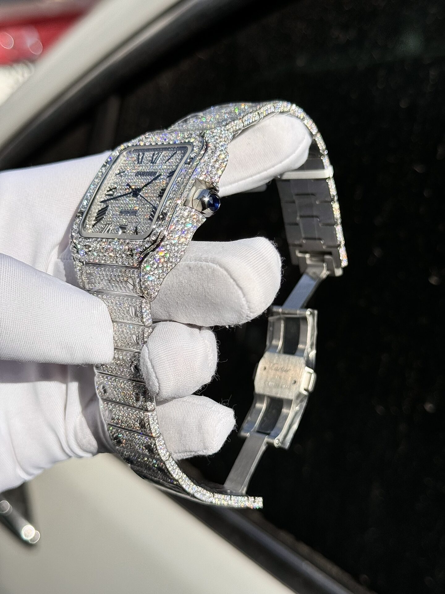 Cartier Santos Replica Watch Full Diamond Moissanite Hong Kong 39.8mm