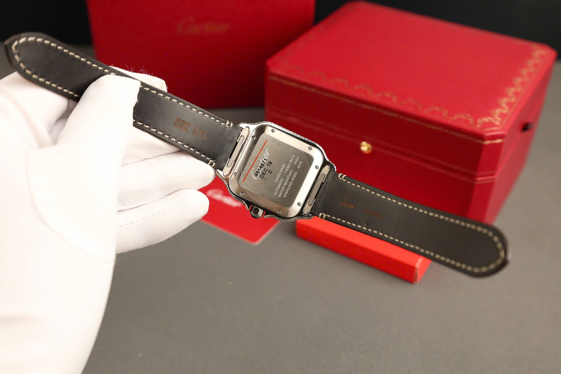 Cartier Santos Dial Brown Replica Watches Custom Diamonds Moissanite BV Factory 39.8mm