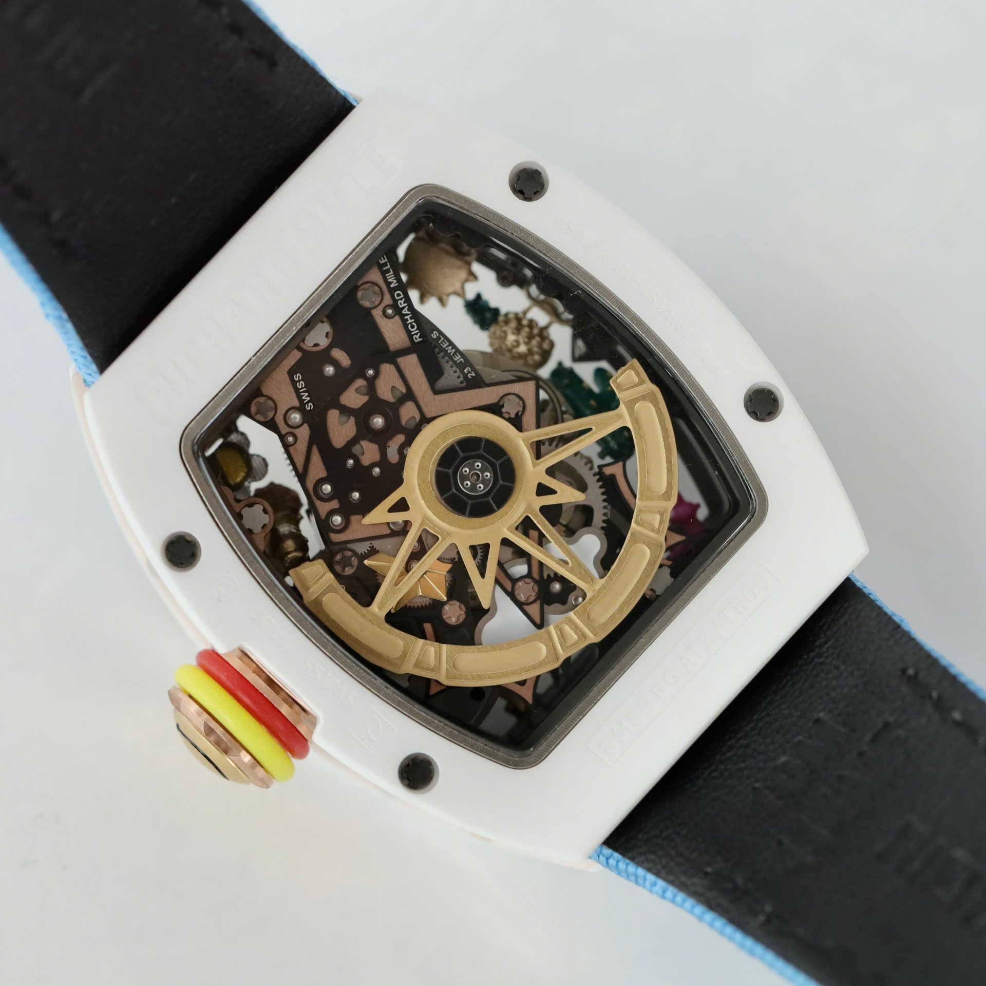 Richard Mille Copies Watches RM88 Smiley Fabic Nato Strap Blue 42mm