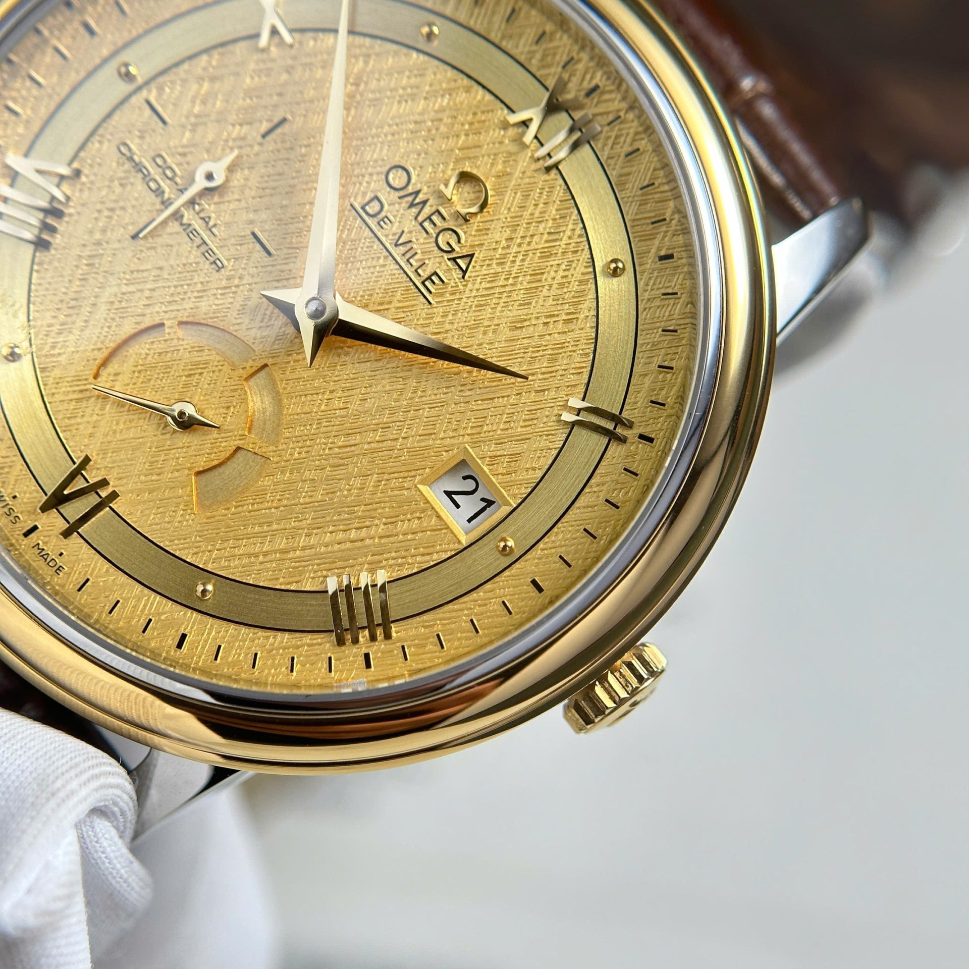 Omega De Ville Prestige Power Reserve Replica 11 Watch Yellow Dial Leather Strap 39.5mm