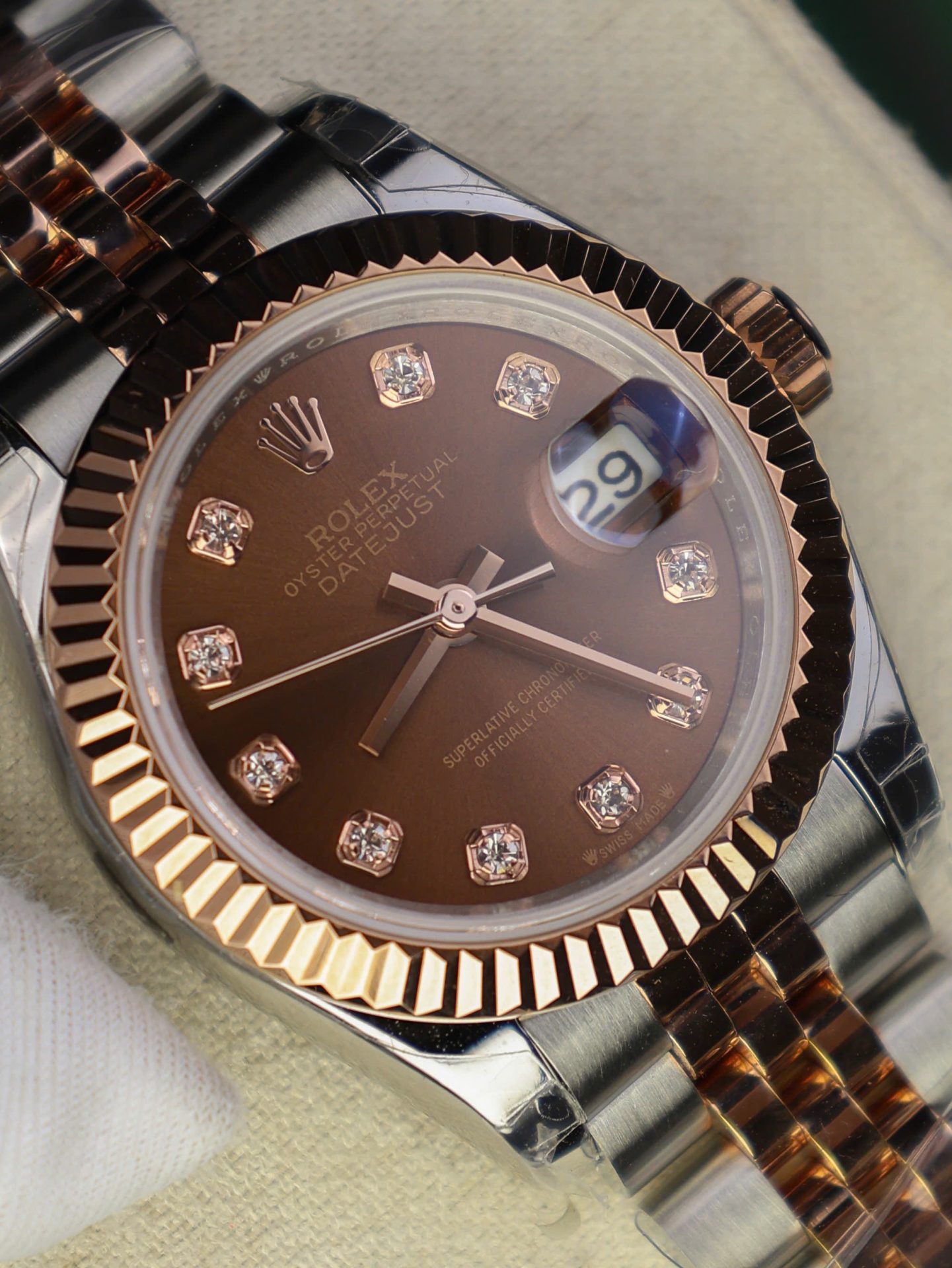 Rolex DateJust Lady Replica Watch Custom Gold Wrapped Chocolate Dial GM Factory 28mm