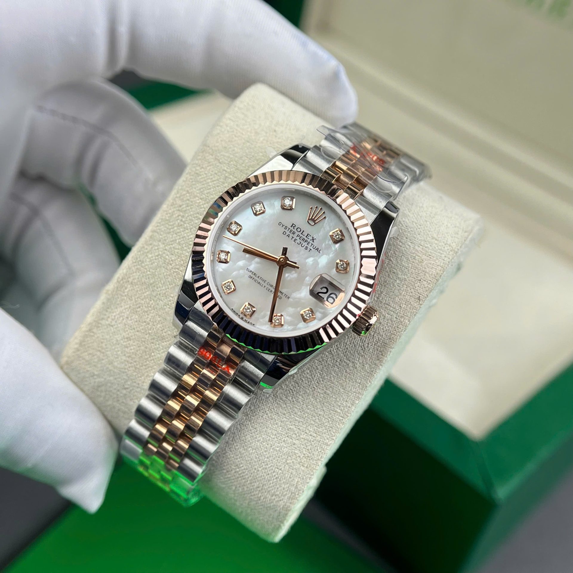 Rolex DateJust Replica Watch Gold Wrapped + MOP Dial Natural Diamond Markers GM Factory 31mm
