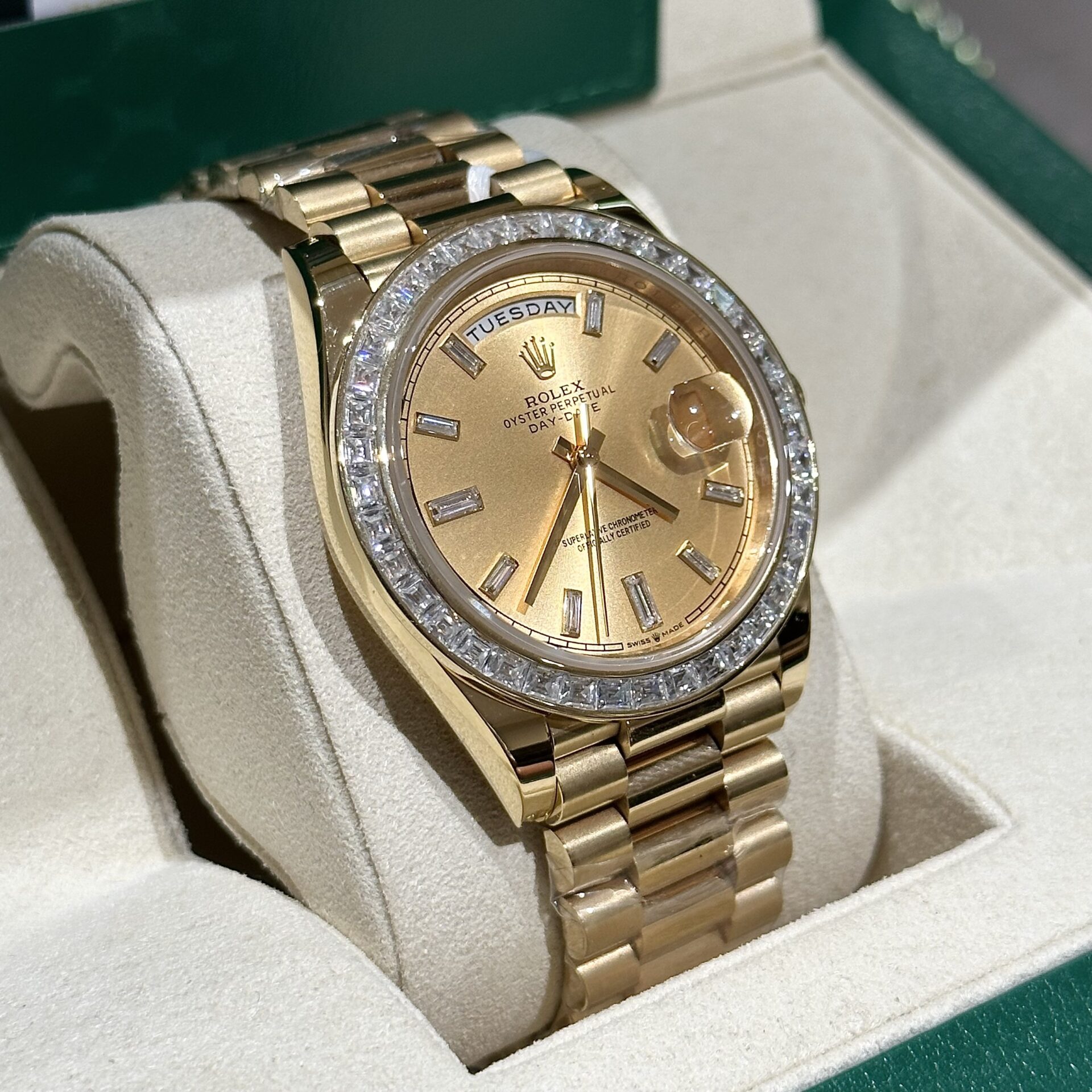 Rolex Day-Date Replica Watch Gold Wrapped Moissanite Baguette Diamond 40mm