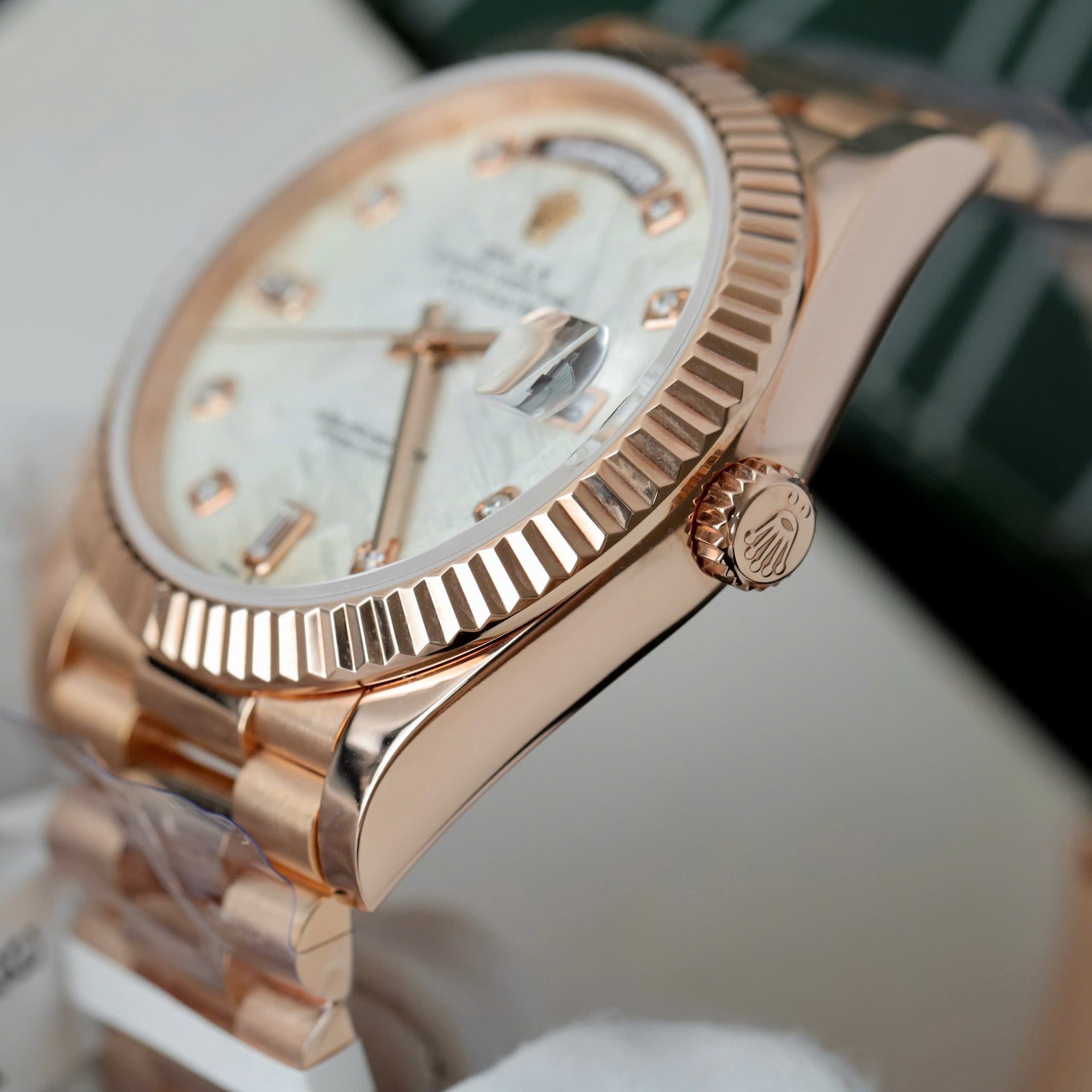 Rolex Day-Date Custom Rose Gold Wrapped + Dial Moissanite Diamonds 40mm