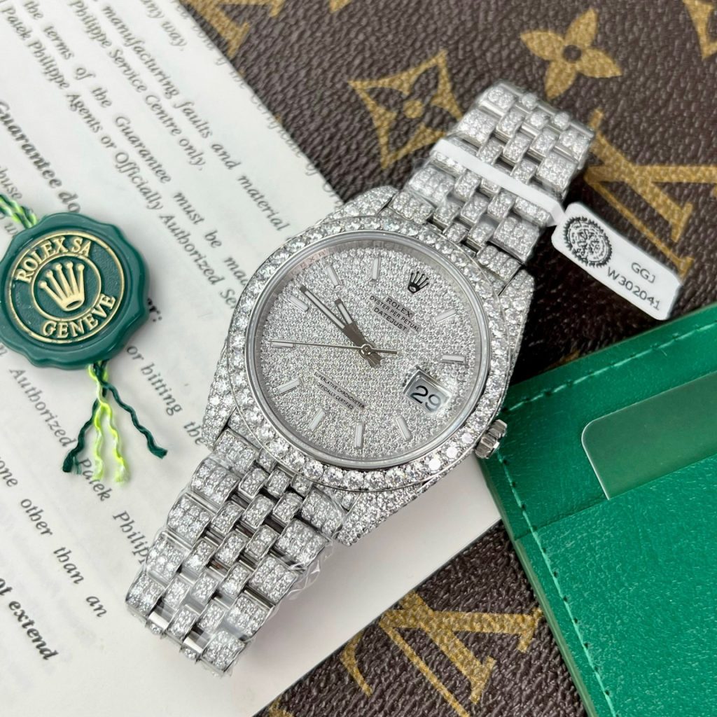 Rolex Replica Watch DateJust Custom Full Diamonds Moissanite 41mm
