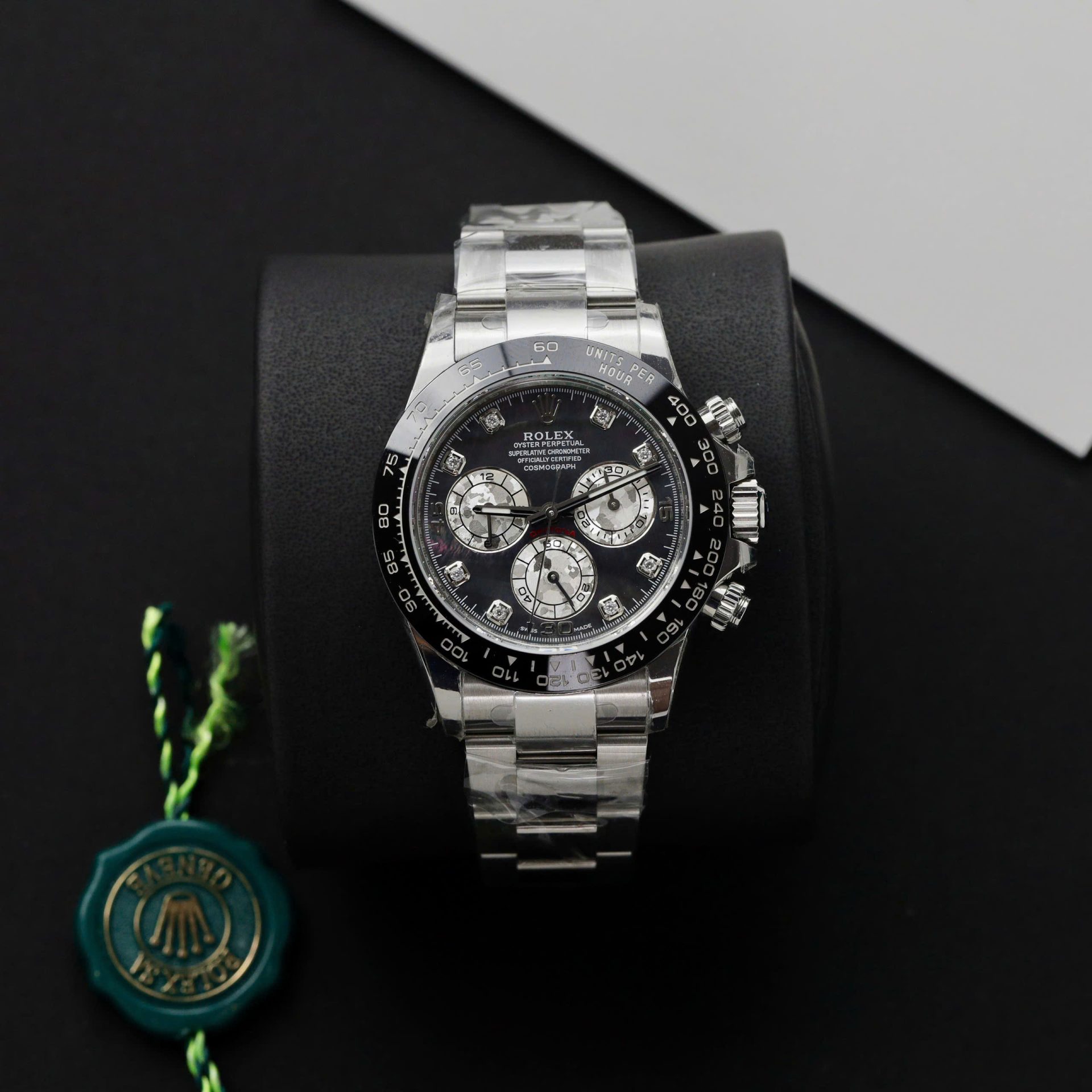 Rolex Daytona Replica Watch Dial Mother Of Pearl Custom Moissanite Diamonds 40mm