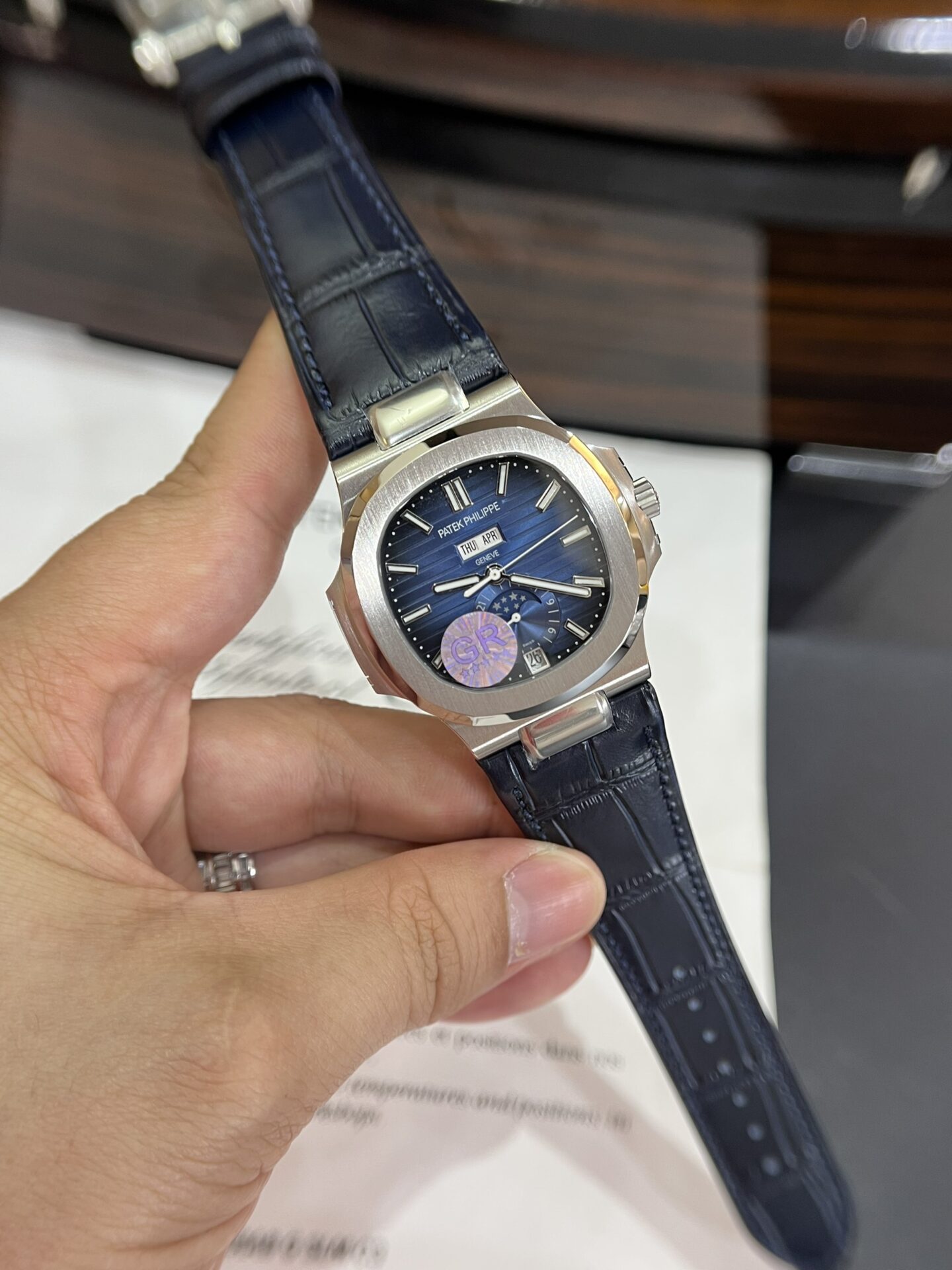 Patek Philippe Nautilus 5726G Replica Watch Blue Leather Strap GRF 40.5mm