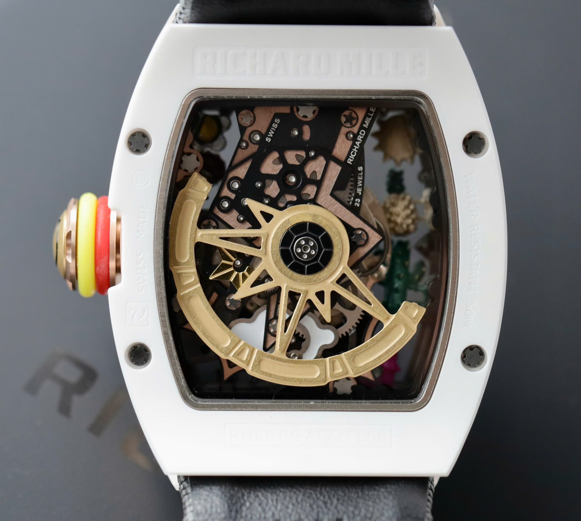 Richard Mille Fake Watch RM88 Smiley Fabic Nato Gray 42mm