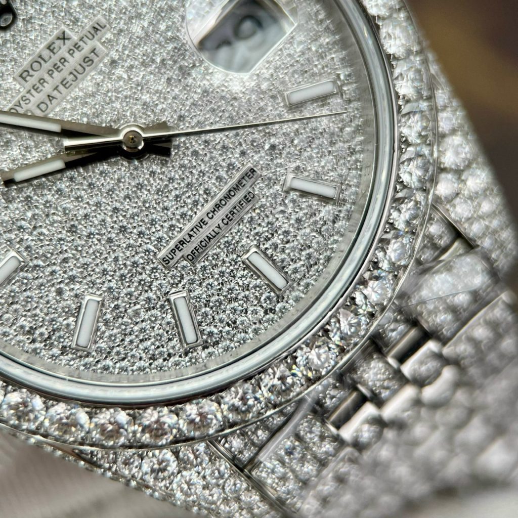 Rolex Replica Watch DateJust Custom Full Diamonds Moissanite 41mm