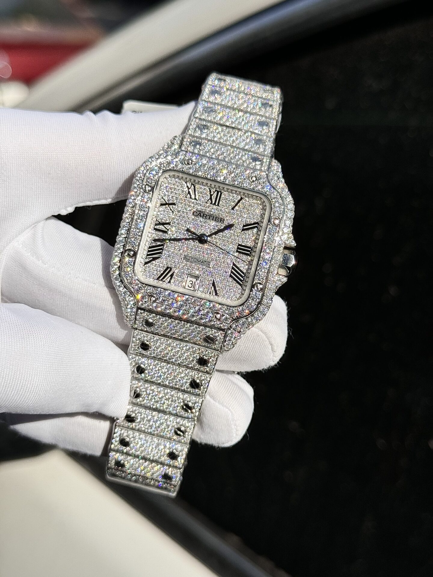 Cartier Santos Replica Watch Full Diamond Moissanite Hong Kong 39.8mm