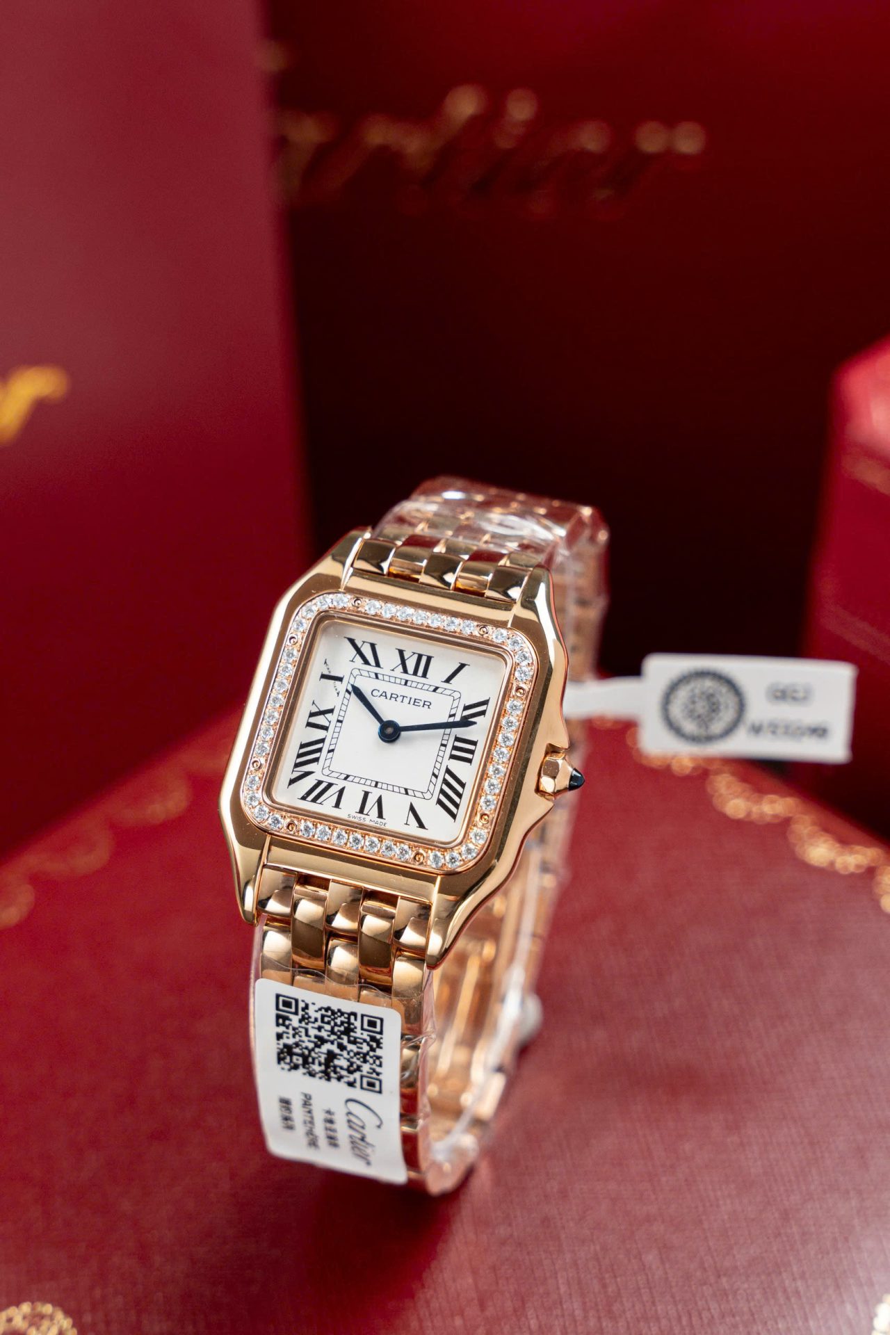 Cartier Panthere WJPN0009 Rose Gold Replica Watches Bezel Diamonds Moissanite 27x37mm