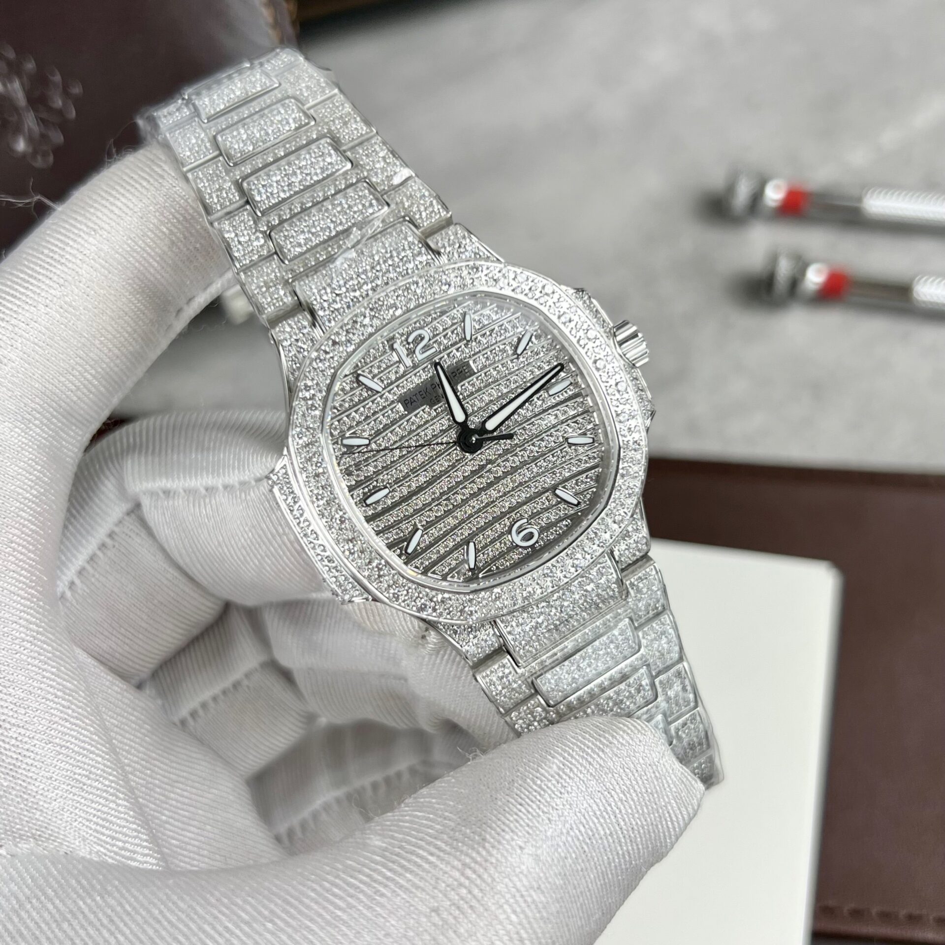 Patek Philippe Nautilus 7118 Full Diamond Replica Watch 35.2mm