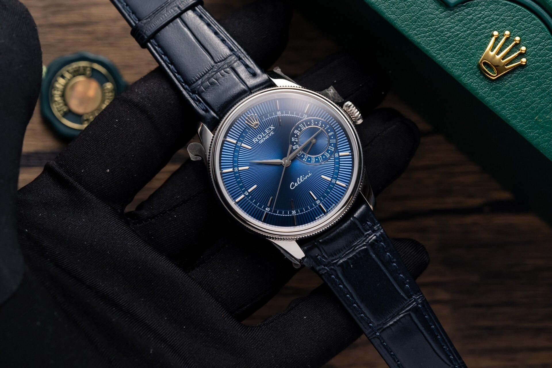 Rolex Replica 1:1 Watch Cellini Date 50519 Blue Dial Leather Strap 39mm