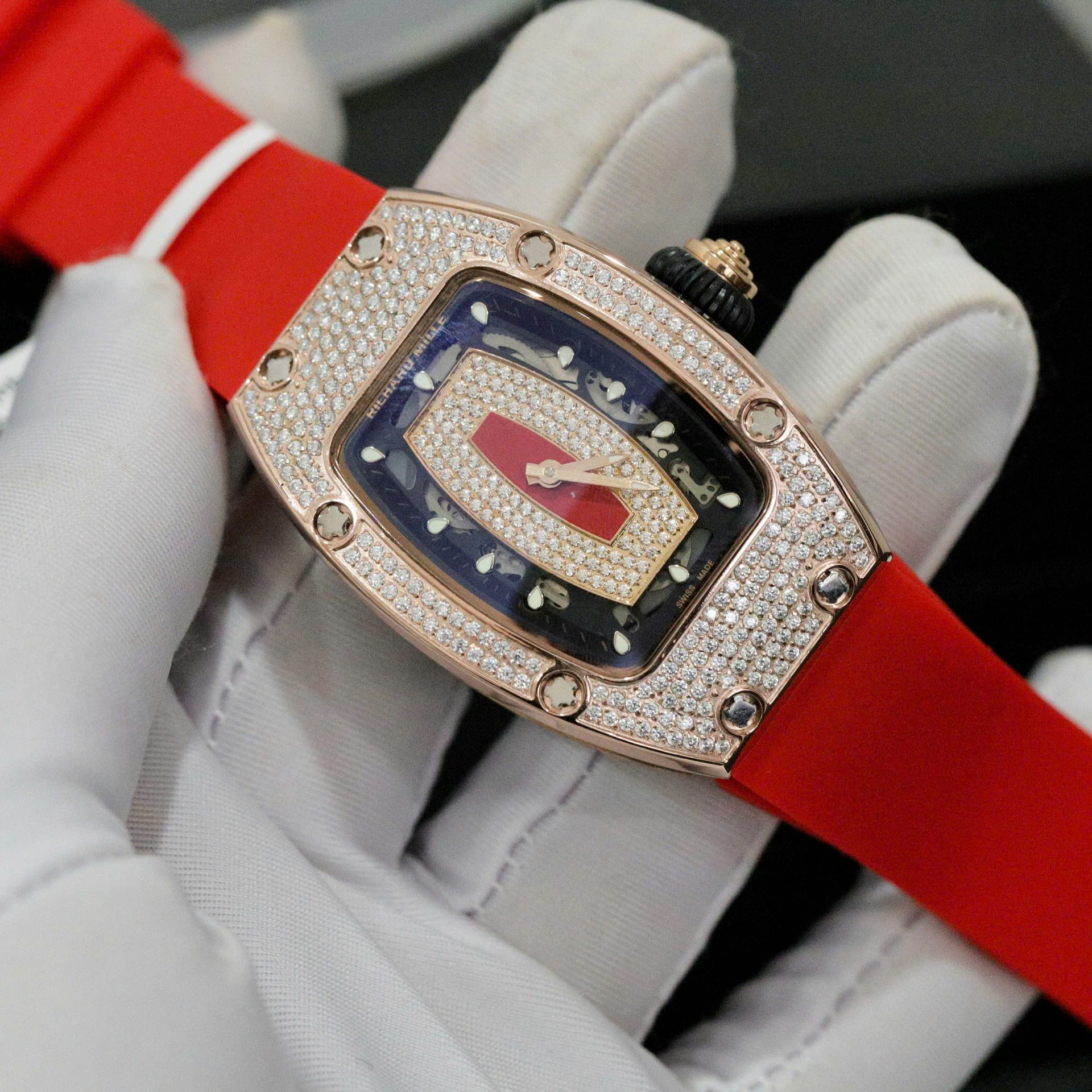 Richard Mille RM007 Replica Watch Custom Moissanite Diamonds Red 36mm
