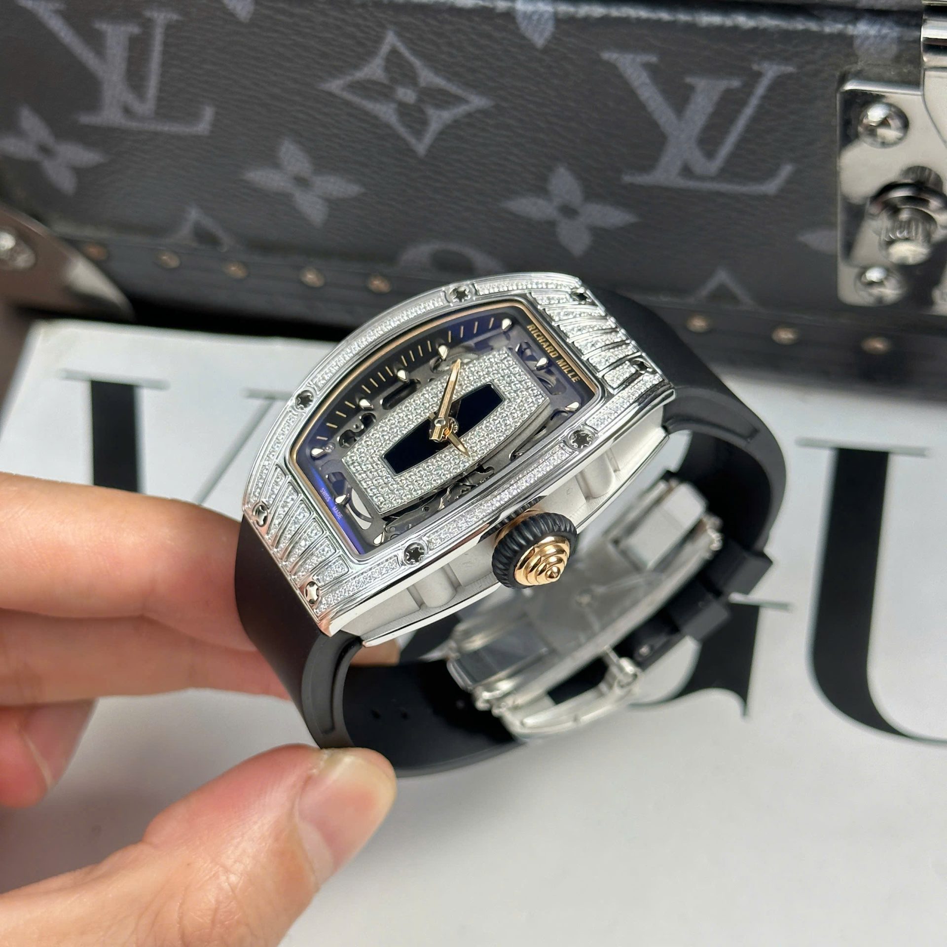 Richard Mille RM07-01 Best Replica Watches Diamonds Black Rubber Strap ZF Factory 36mm