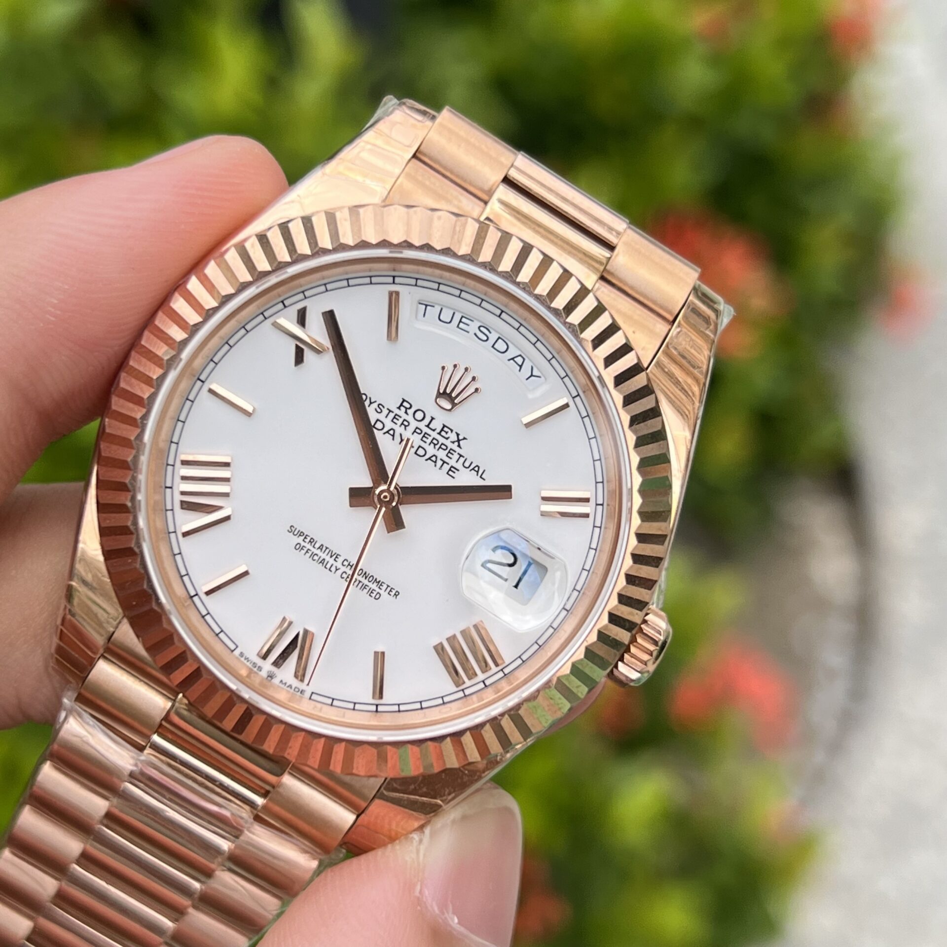 Rolex Day-Date Rose Gold Best Replica Watch White Dial 40mm