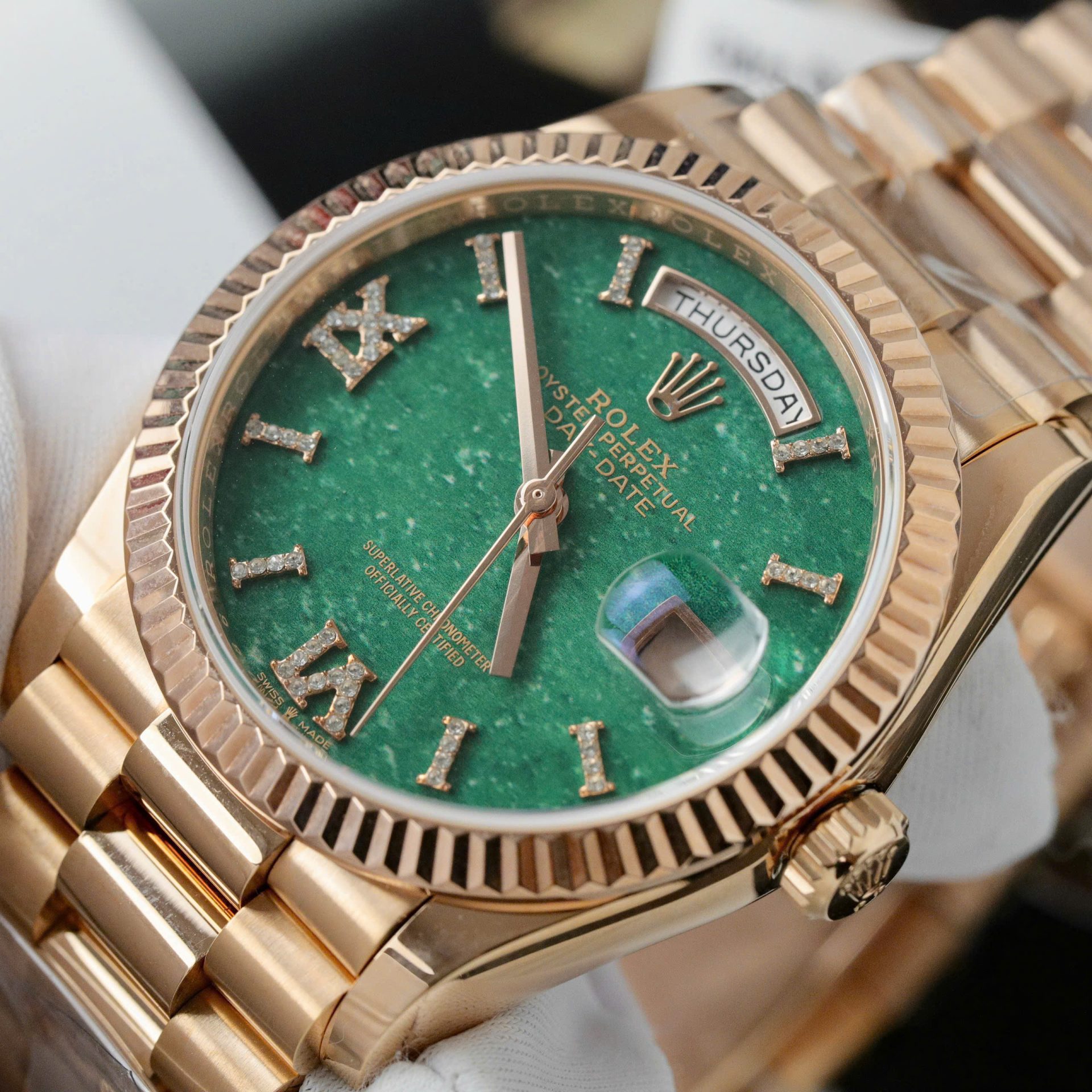 Rolex Day-Date 128235 Dial Aventurine Replica Watch Custom Gold Wrapped 36mm