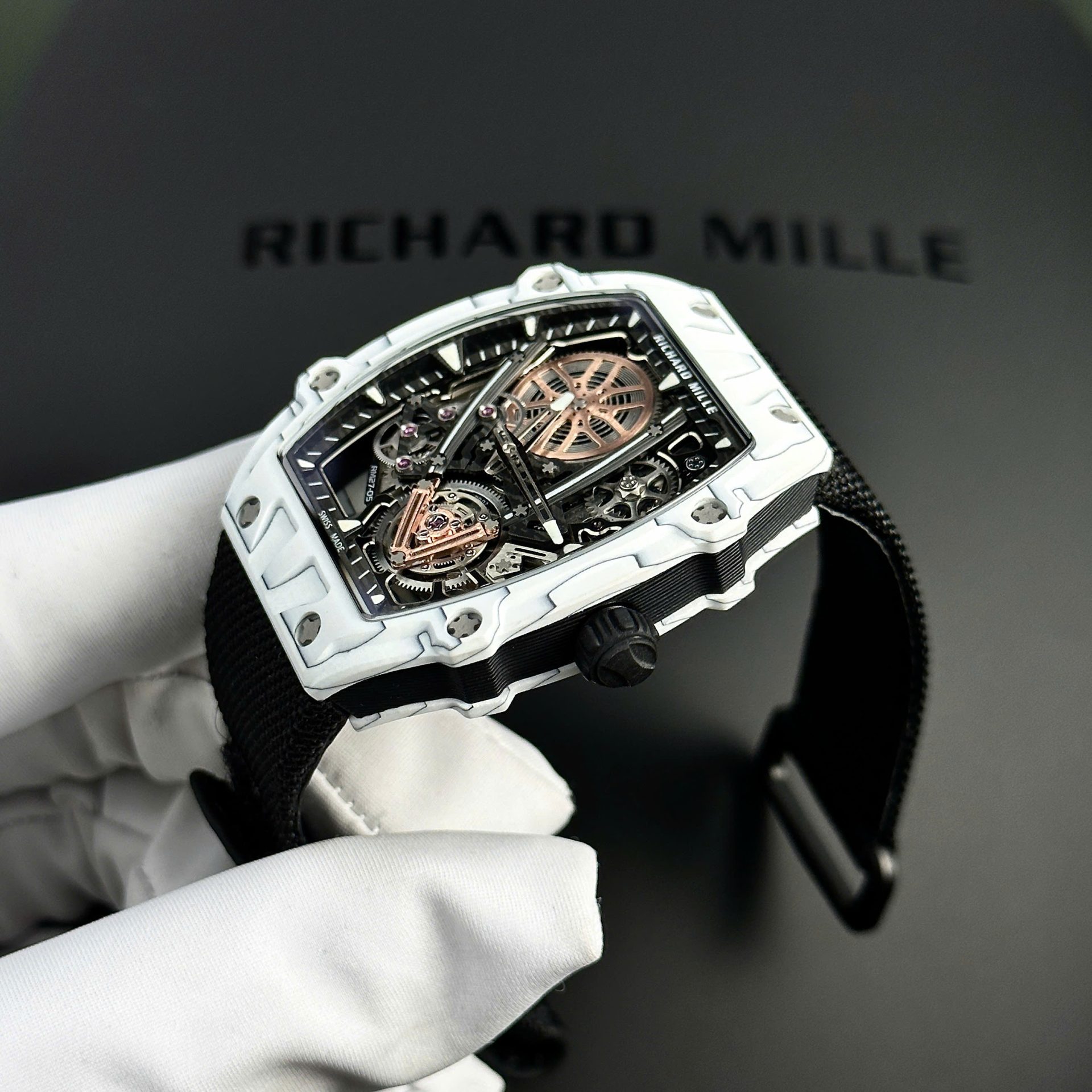 Richard Mille RM27-05 Rafael Nadal Replica Watch White Carbon Case 37.25×47.25mm